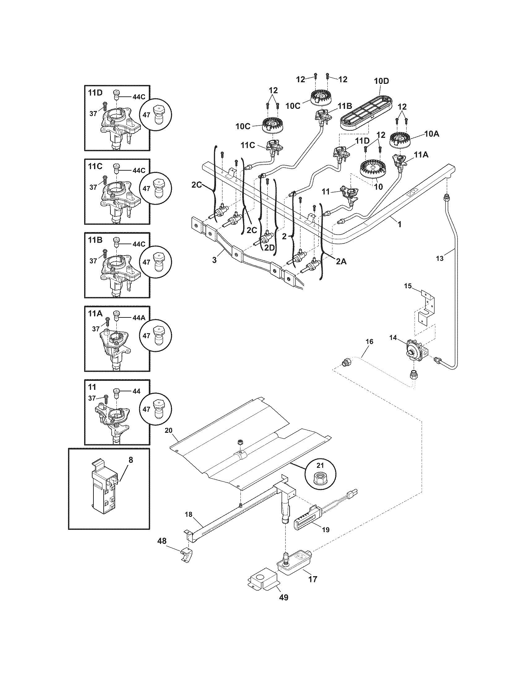 Frigidaire FGF348KBA burner diagram