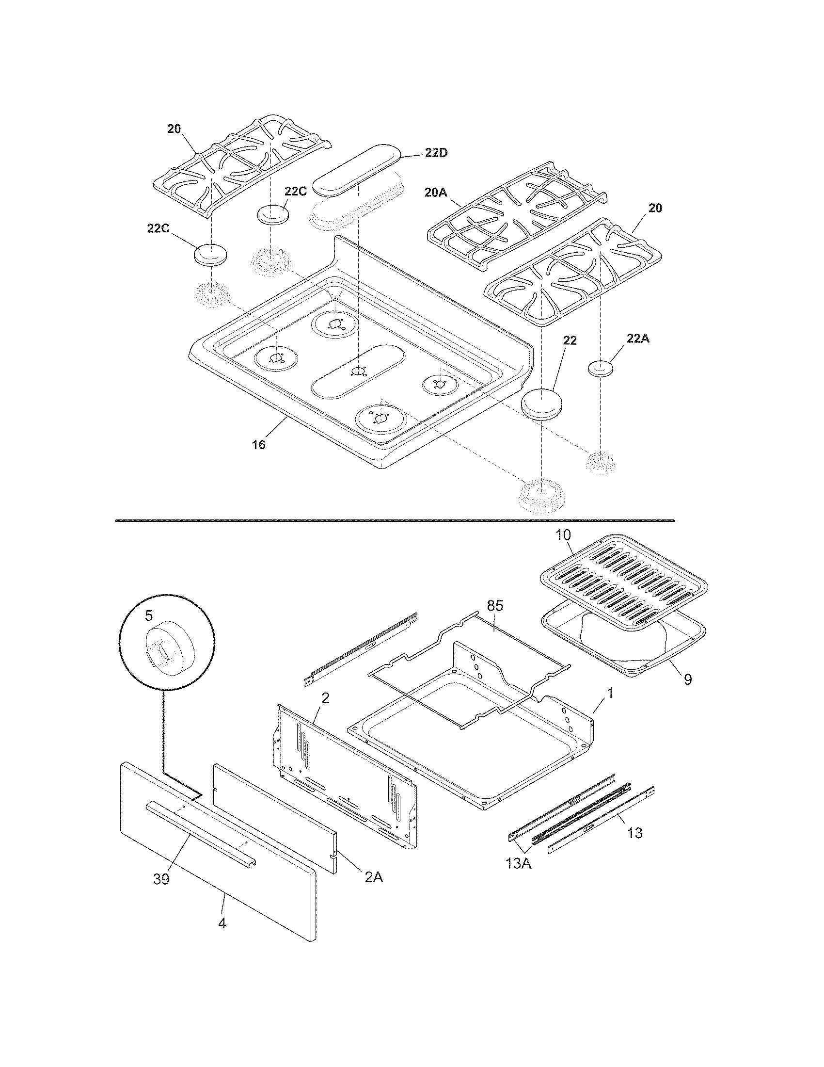 Frigidaire FGF348KBA top/drawer diagram