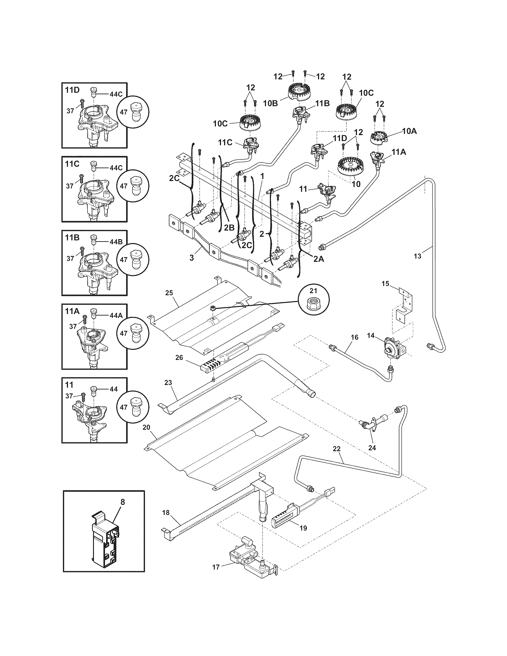 Frigidaire LGGF3044LQA burner diagram