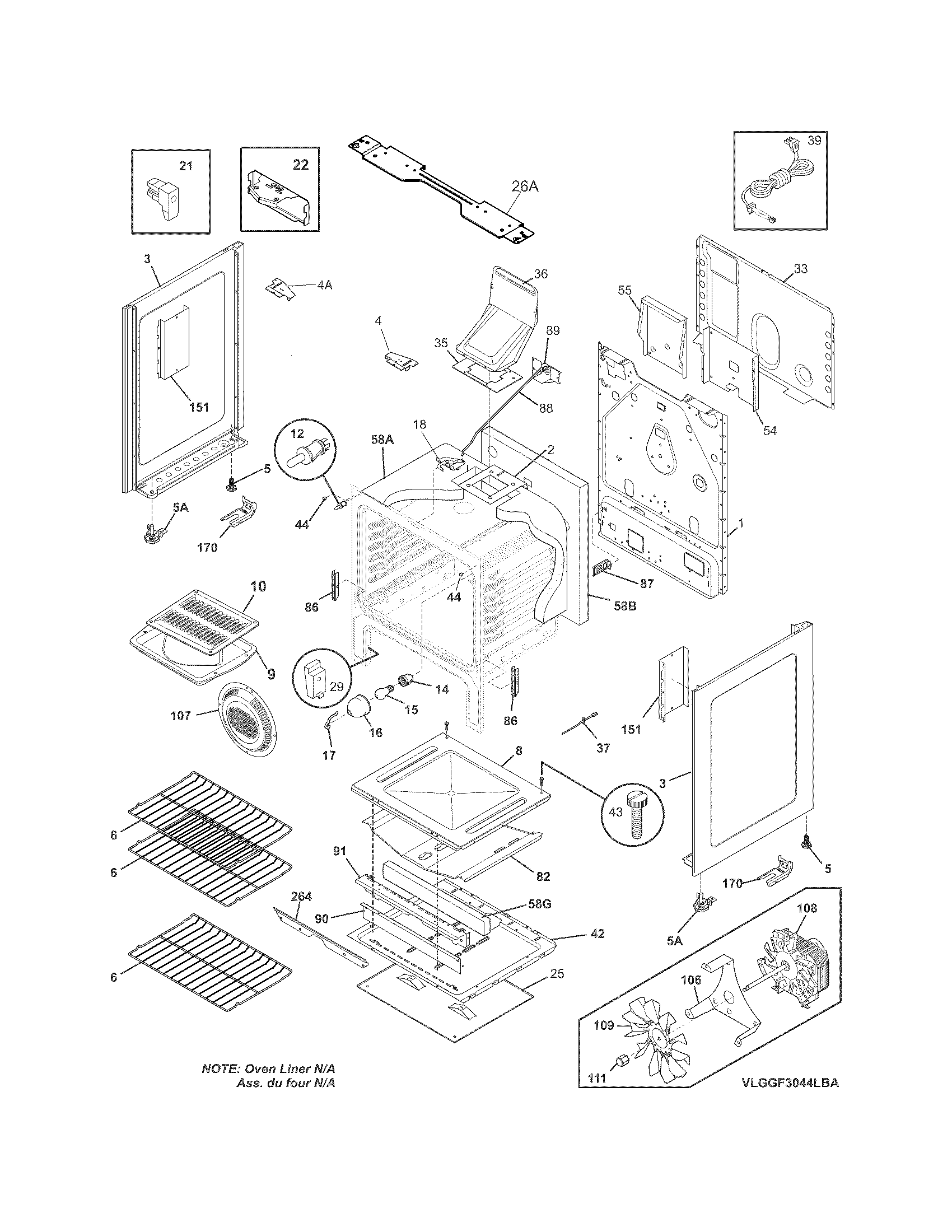Frigidaire LGGF3044LQA body diagram