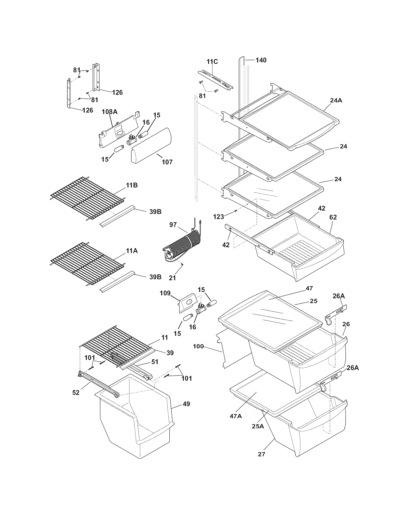 Frigidaire LGUS2642LP1 shelves diagram