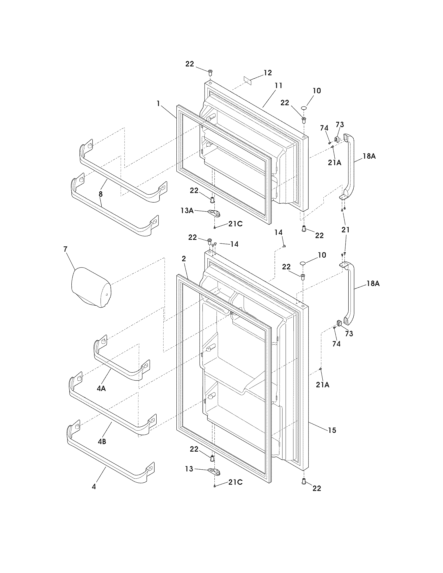 Frigidaire FFHT1513LS5 door diagram