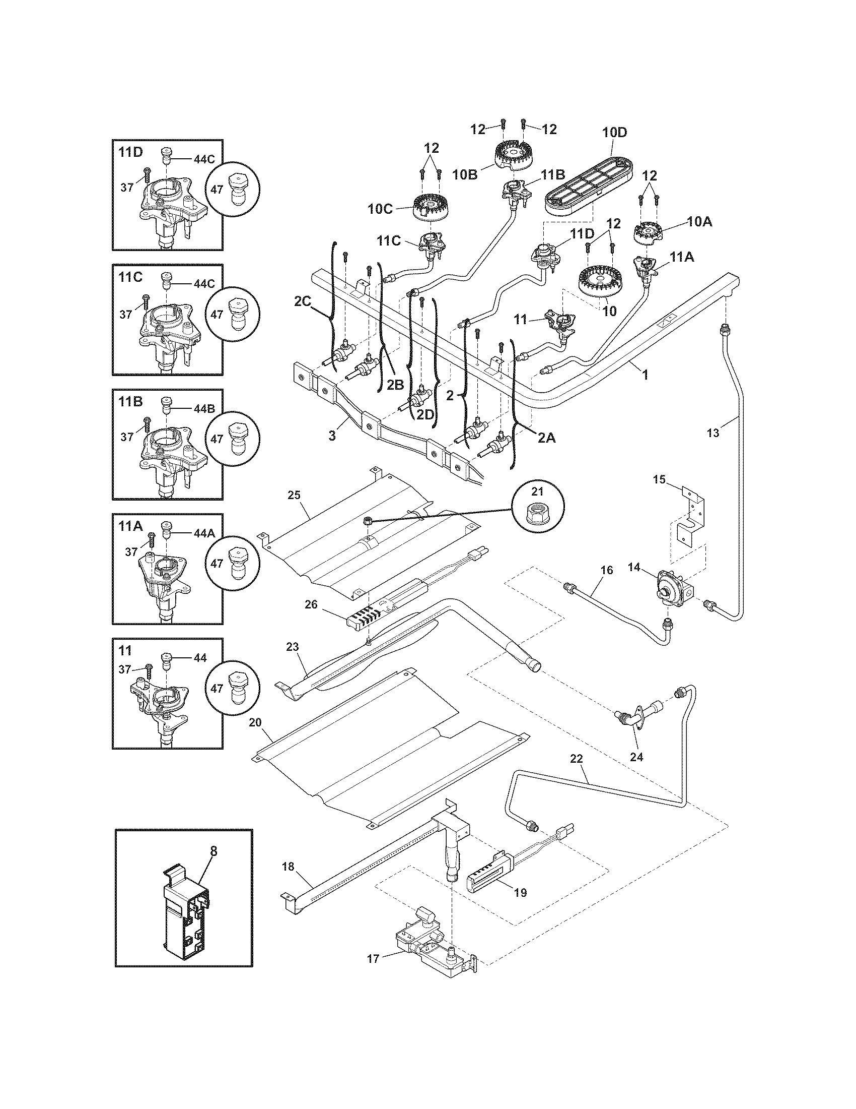 Frigidaire LGGF3043KFJ burner diagram