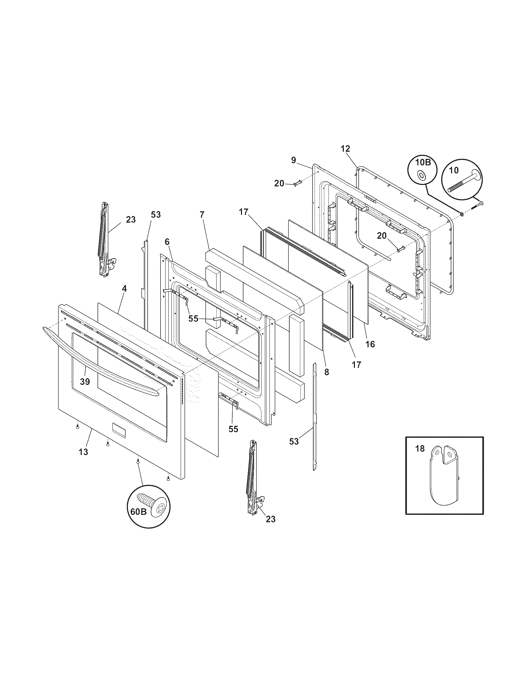 Frigidaire LGGF3043KFJ door diagram