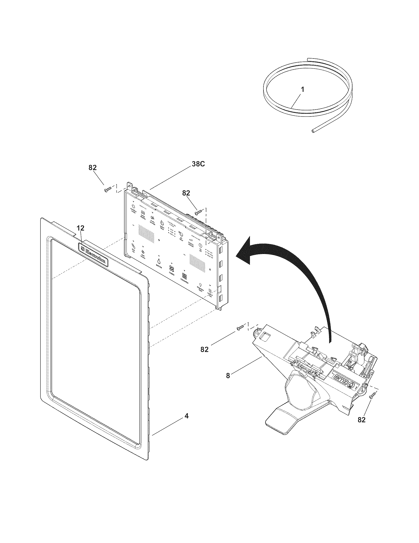 Electrolux EW23BC71IS8 controls & ice dispenser diagram