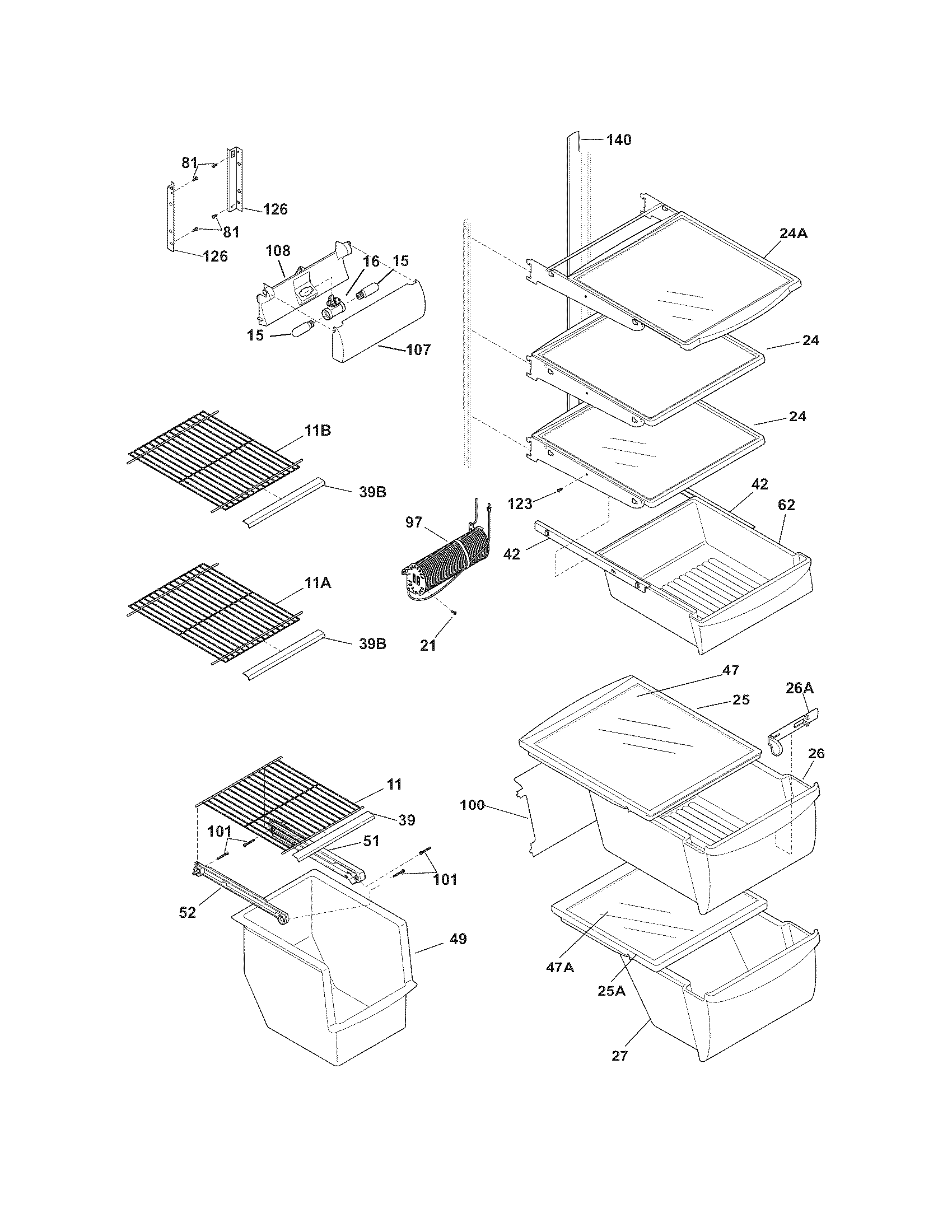 Frigidaire FGHS2644KM3 shelves diagram