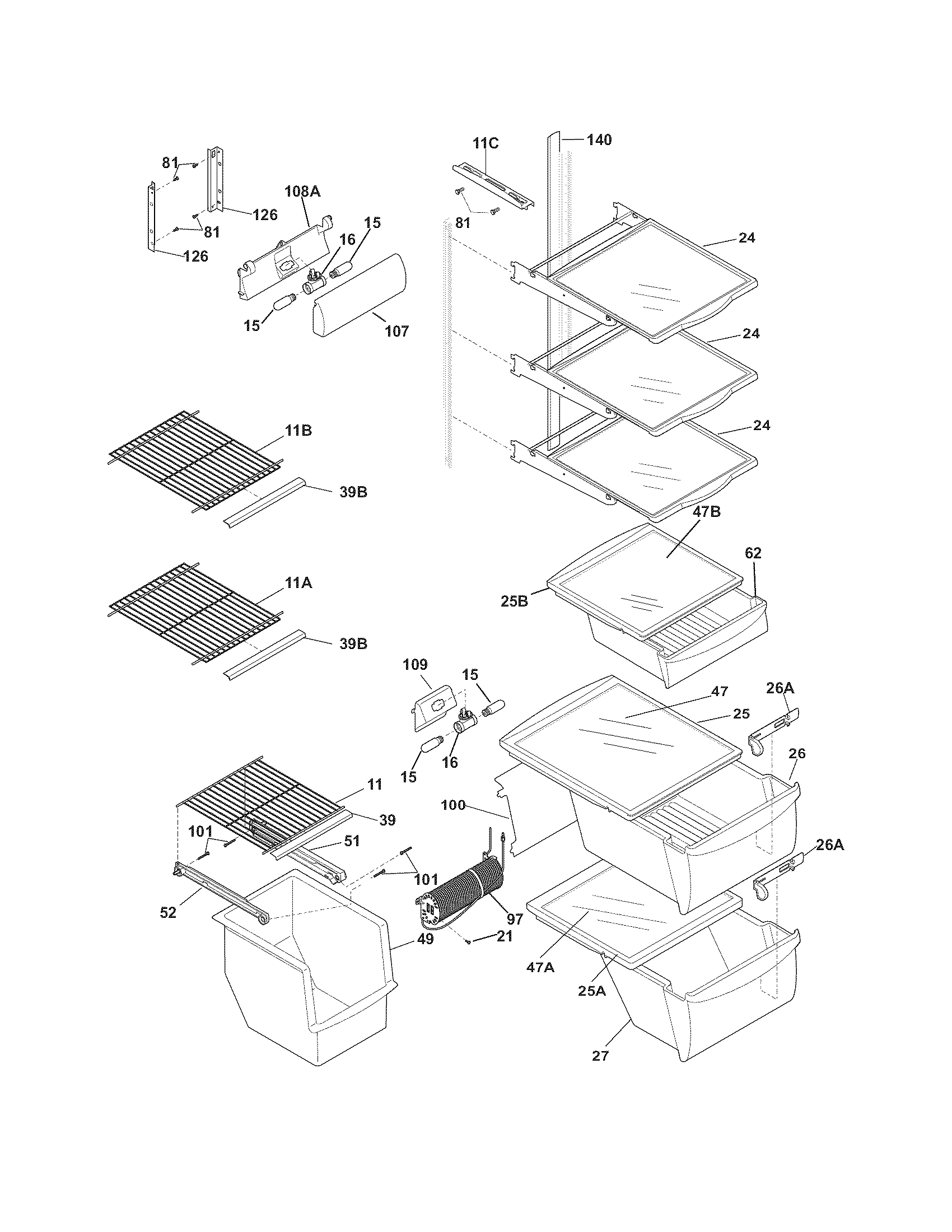 Frigidaire FGHS2665KF3 shelves diagram