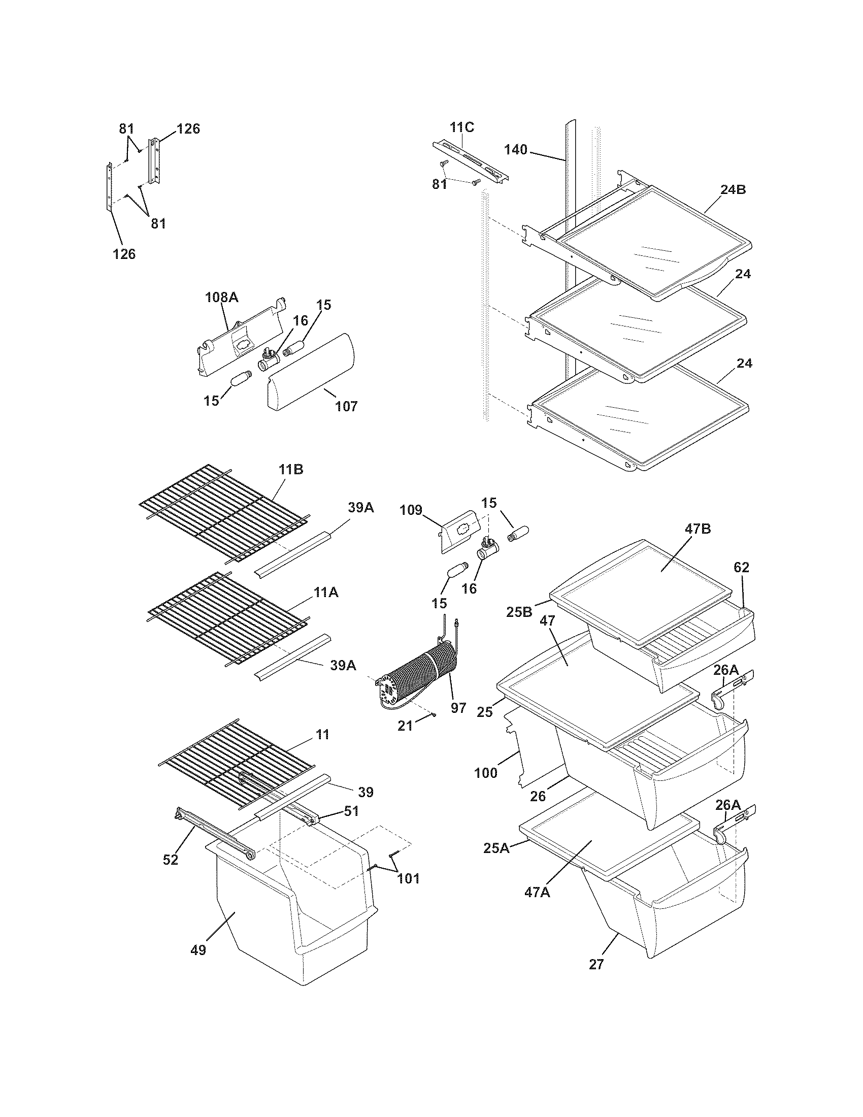 Frigidaire FGUS2645LF1 shelves diagram