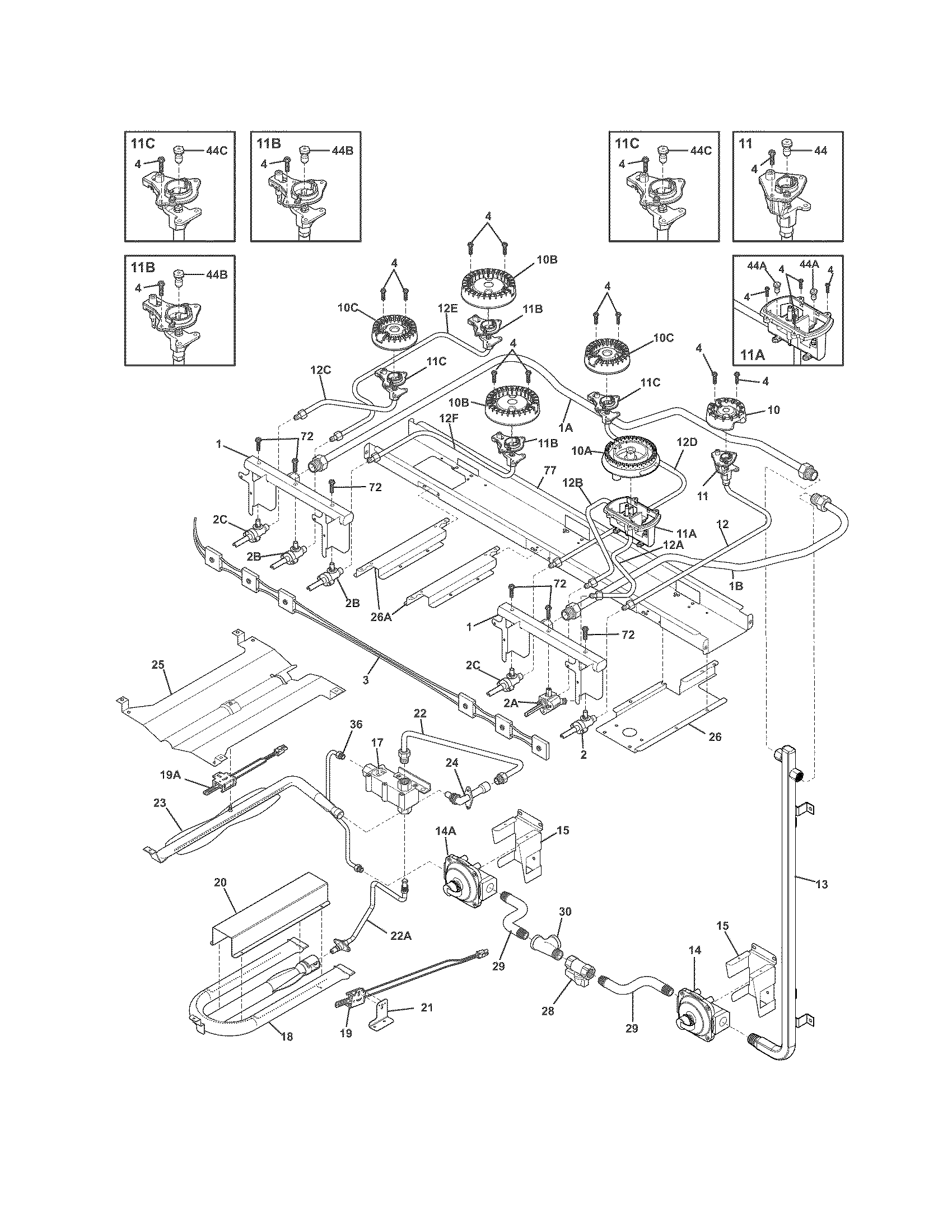 Electrolux E36GF76JPS2 burner diagram