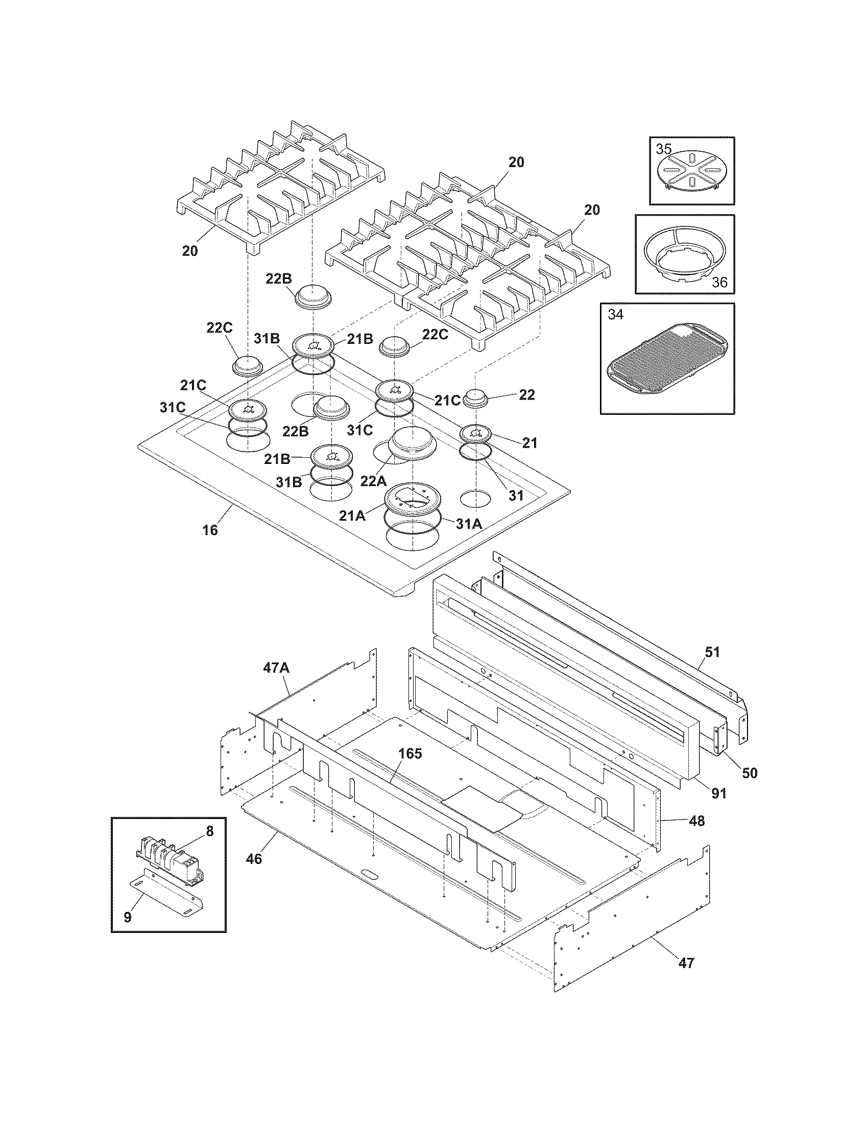 Electrolux E36GF76JPS2 main top diagram