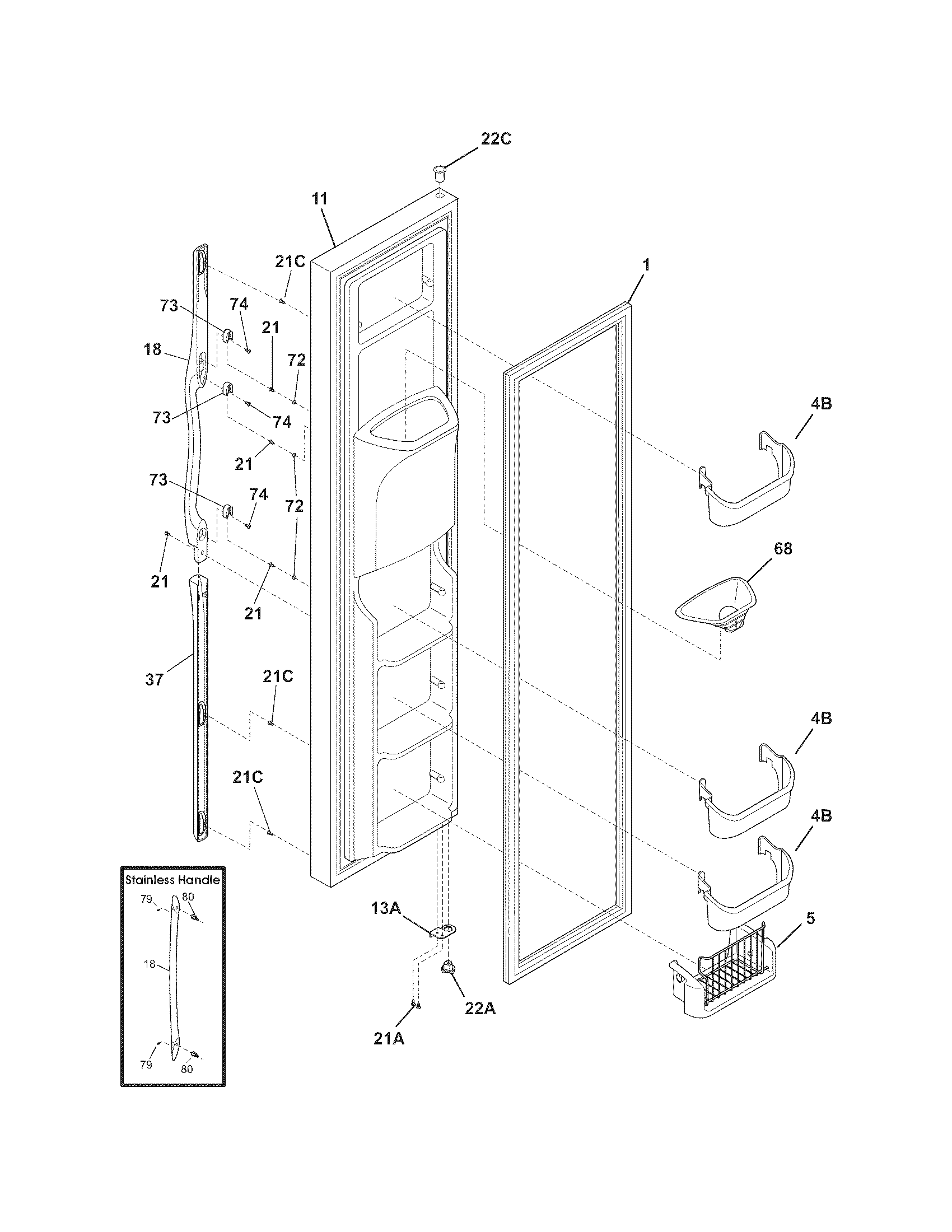Frigidaire FSC23F7HSB4 freezer door diagram