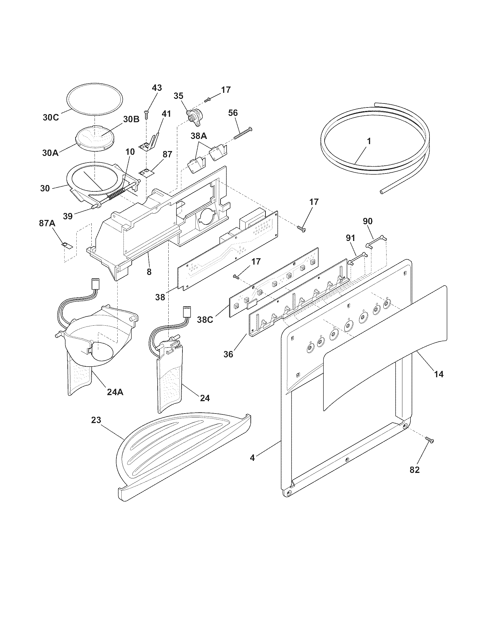 Frigidaire FSC23F7HSB4 ice & water dispenser diagram