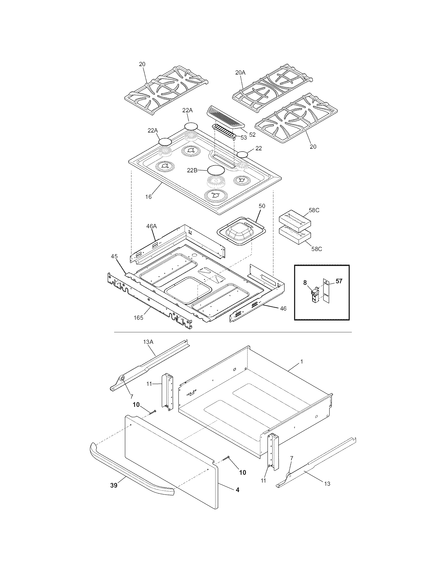 Frigidaire CFGS3035LS2 top/drawer diagram