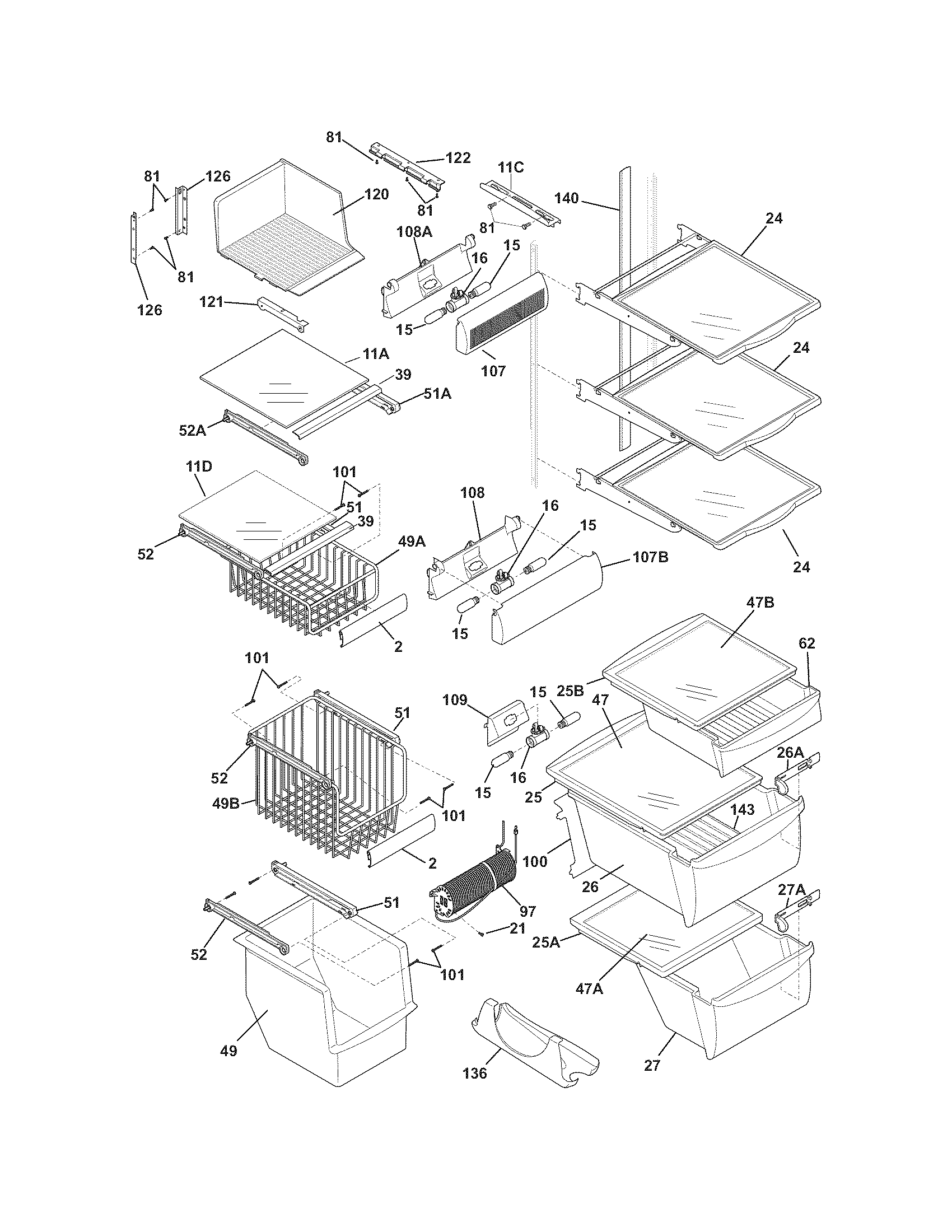 Frigidaire FPHS2699KF4 shelves diagram
