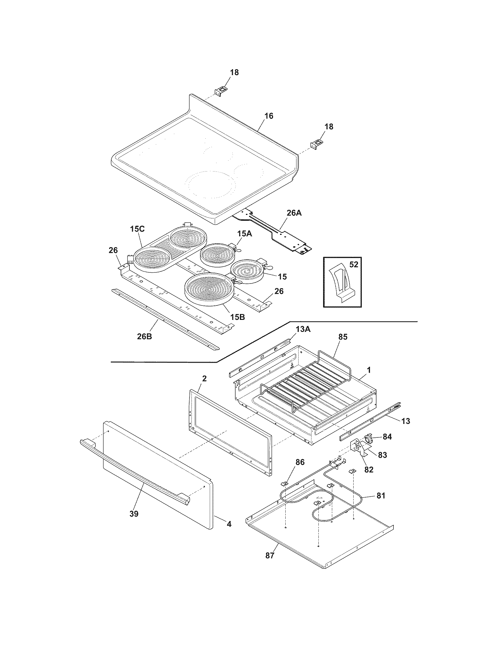 Frigidaire FPEF3081KFF top/drawer diagram