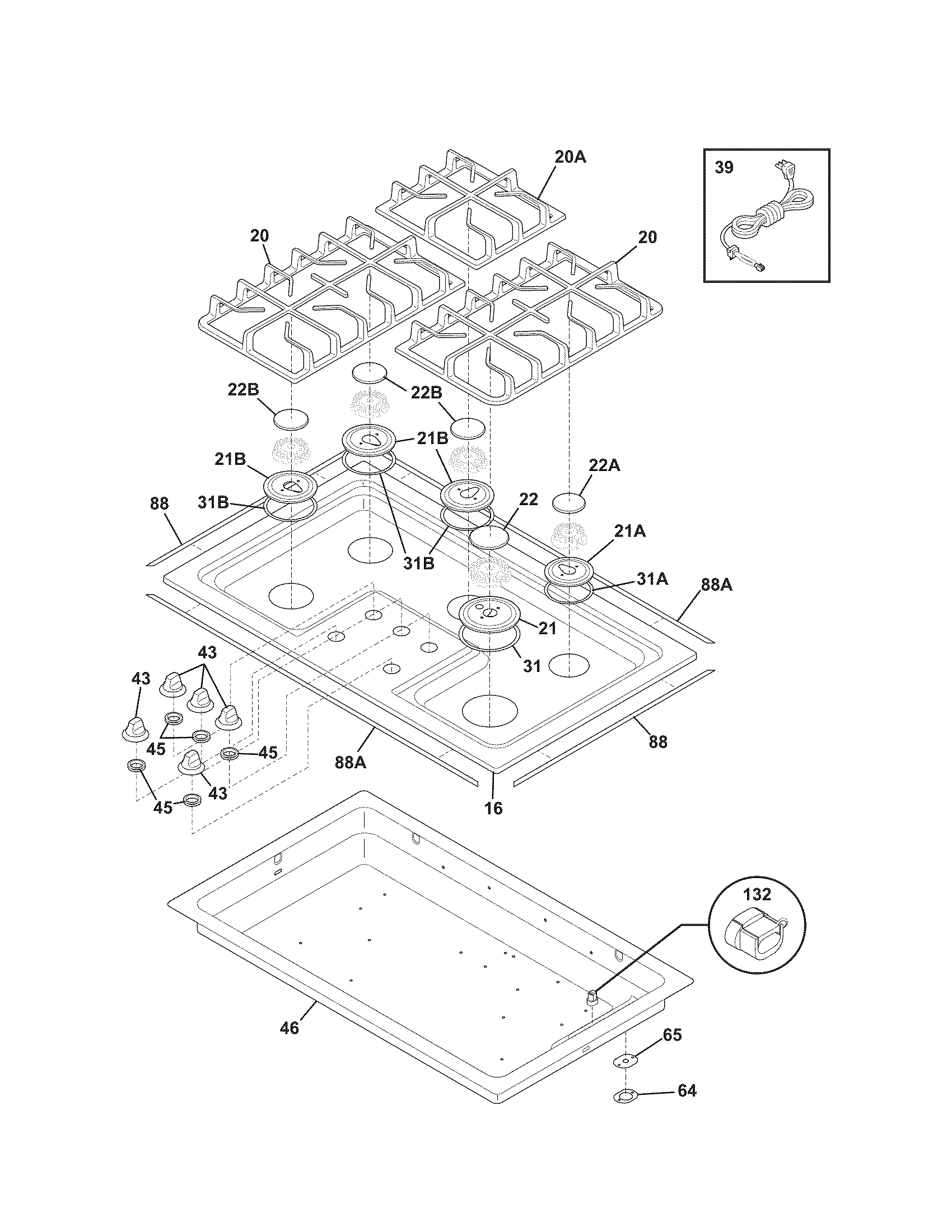 Kenmore 79032249400 main top diagram