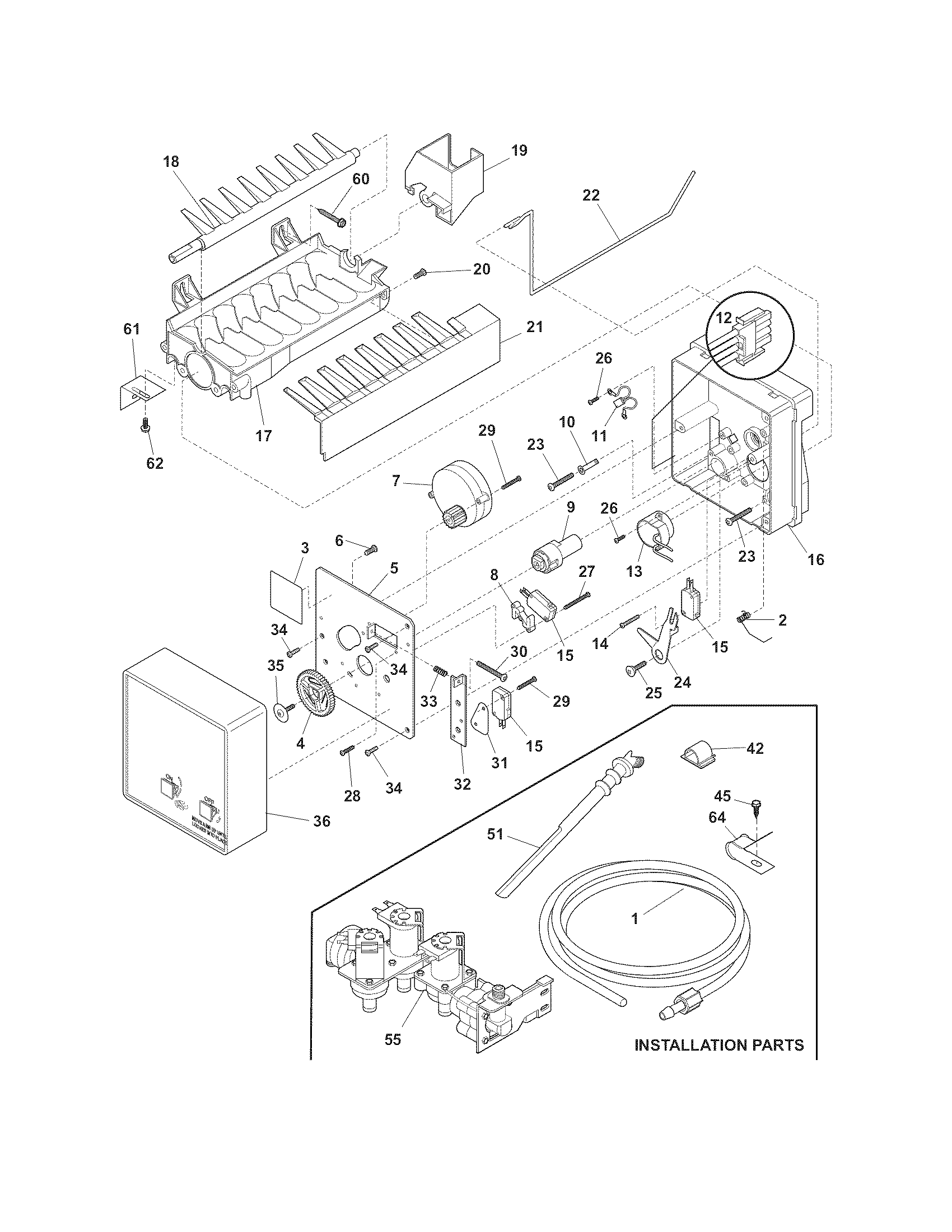 Frigidaire FFHS2311LB3 ice maker diagram