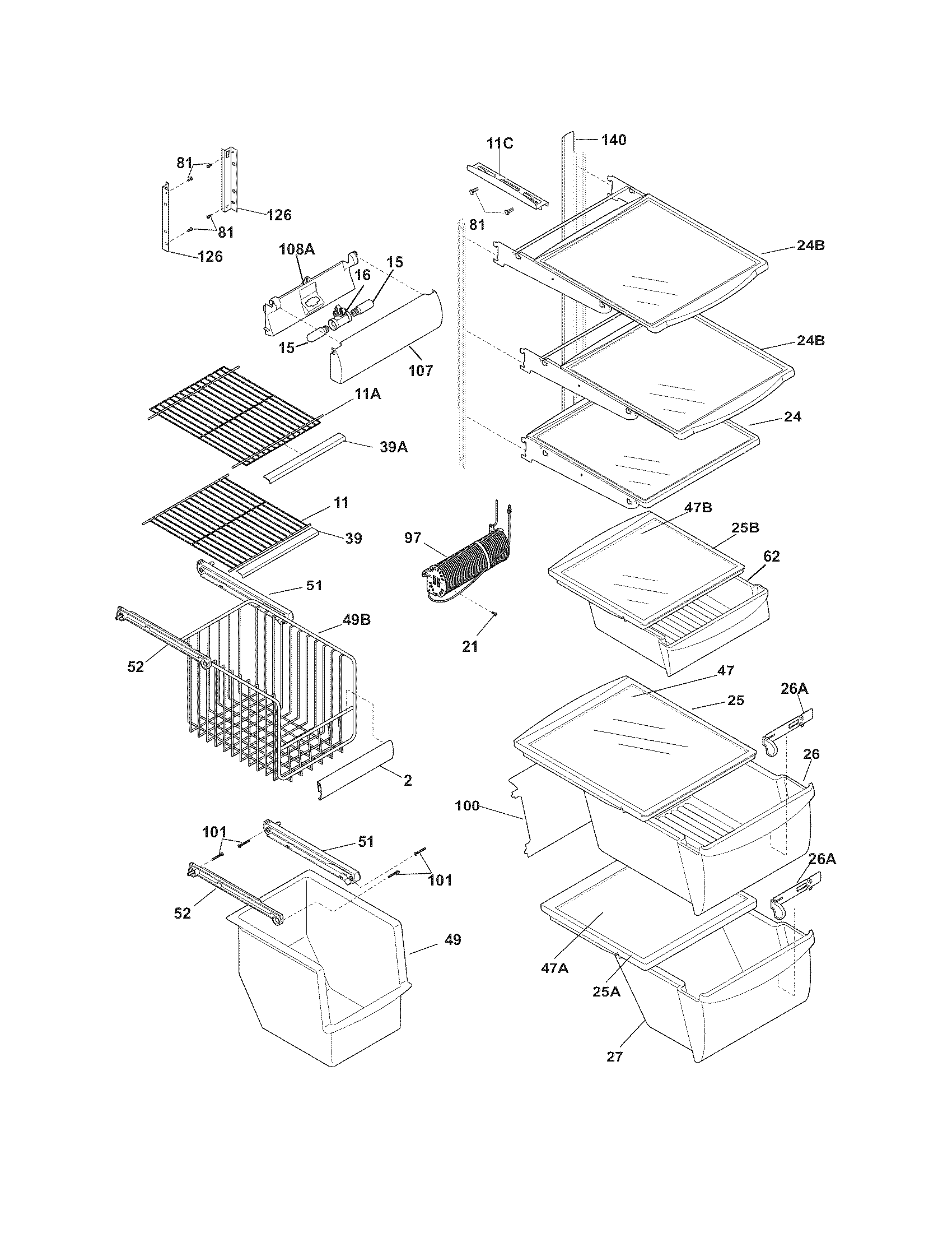 Frigidaire FGUS2637LP1 shelves diagram