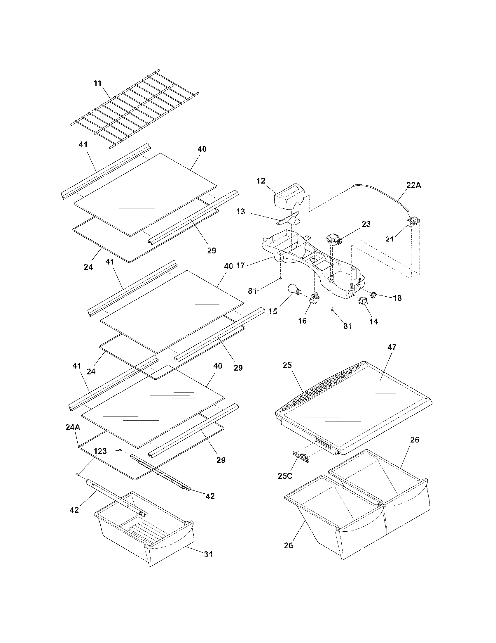 Kelvinator KATR1816MS0 shelves diagram