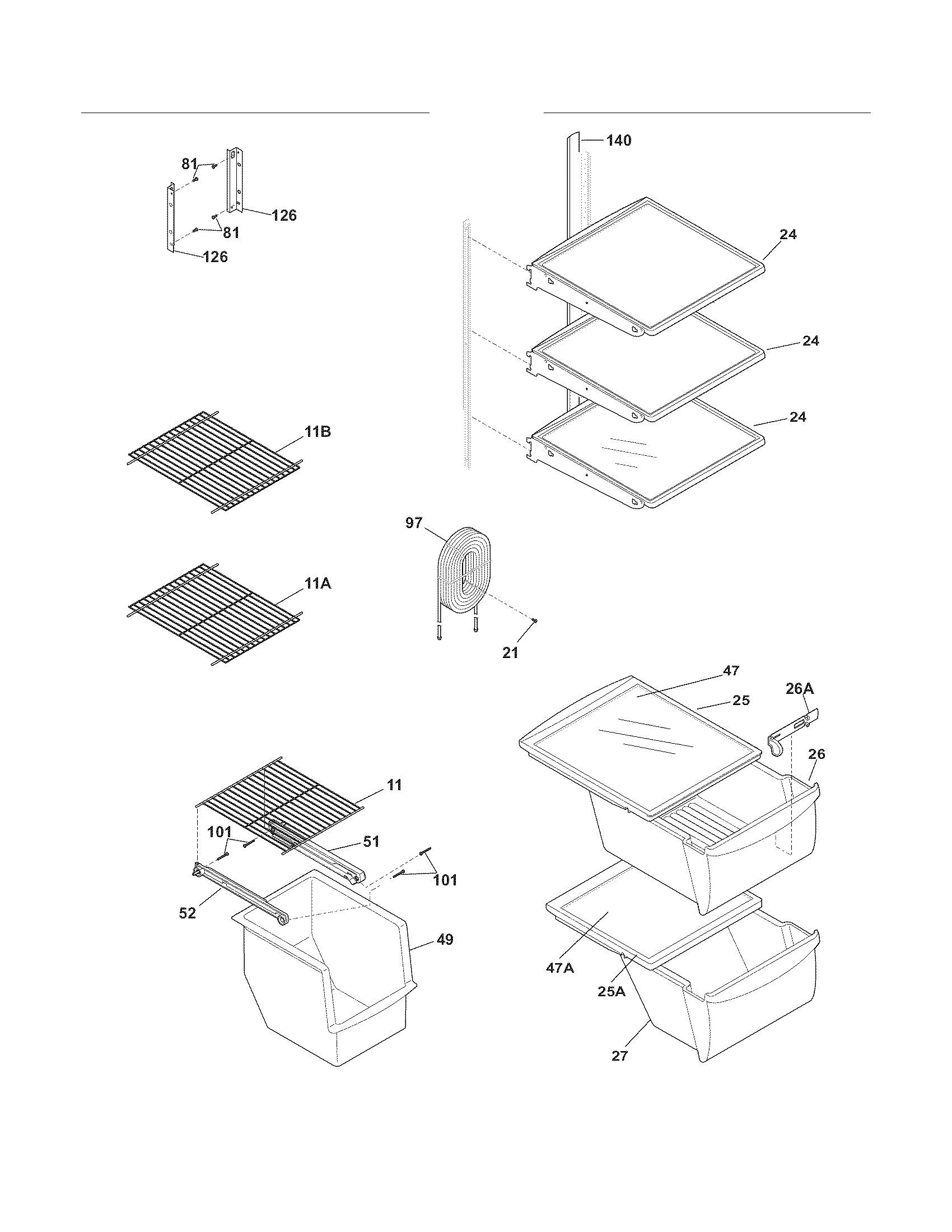 Frigidaire FFHS2622MM0 shelves diagram