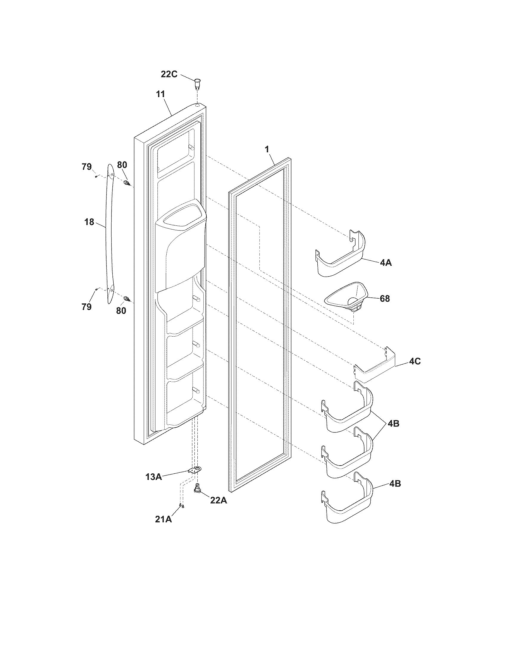 Frigidaire GLHS67SEPW0 freezer door diagram