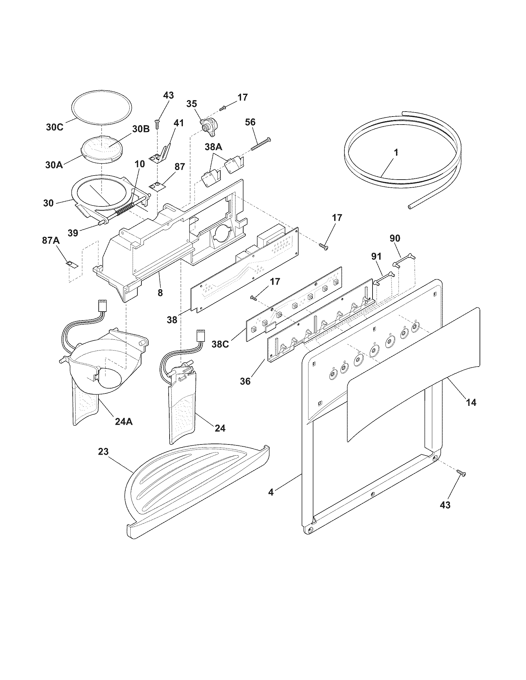 Frigidaire GLHS67SEPW0 ice & water dispenser diagram