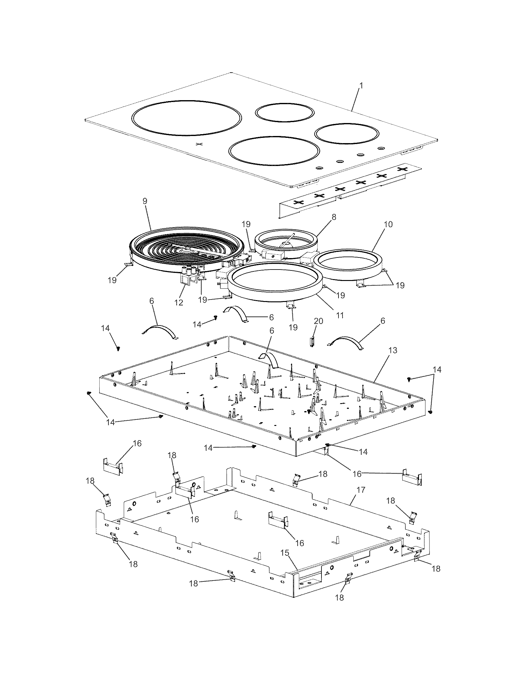 Frigidaire FFEC3025LW1 main top/surface units diagram
