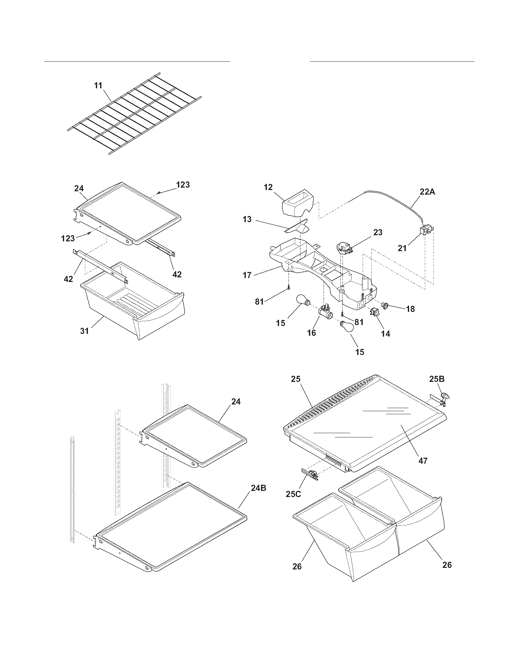 Frigidaire DGHT1844KF5 shelves diagram
