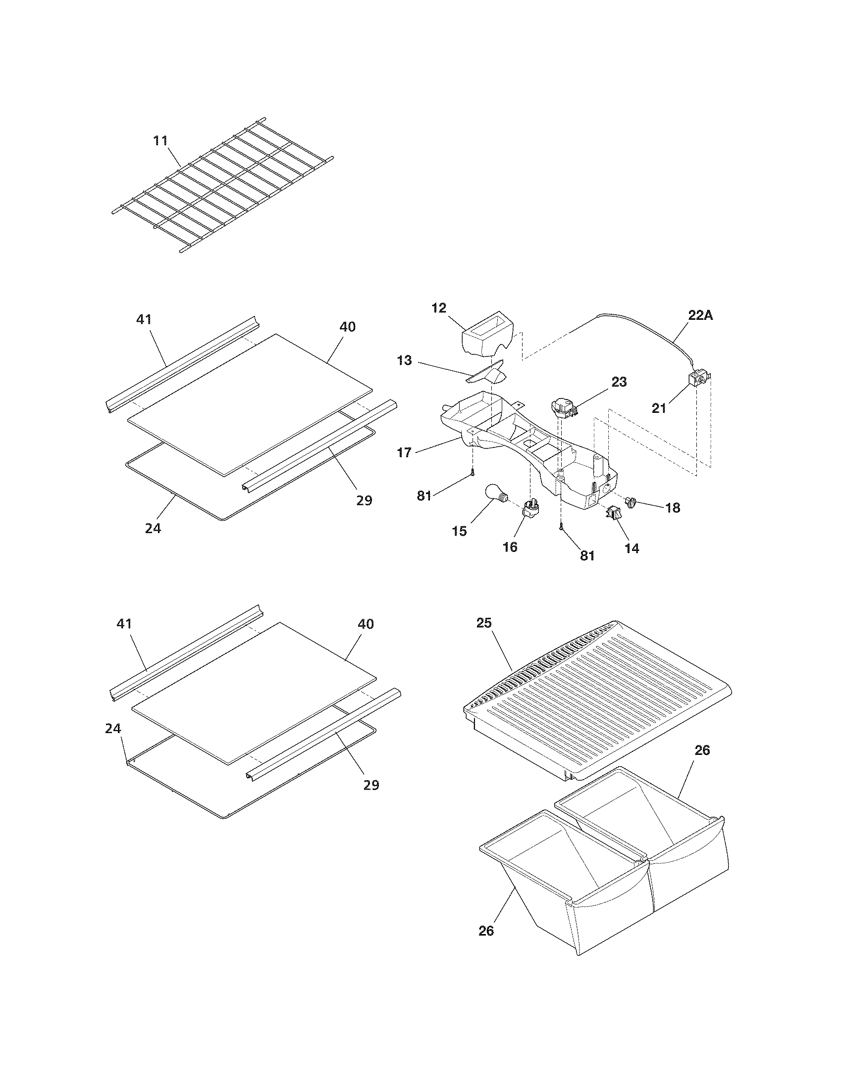 Crosley CRT174LW7 shelves diagram