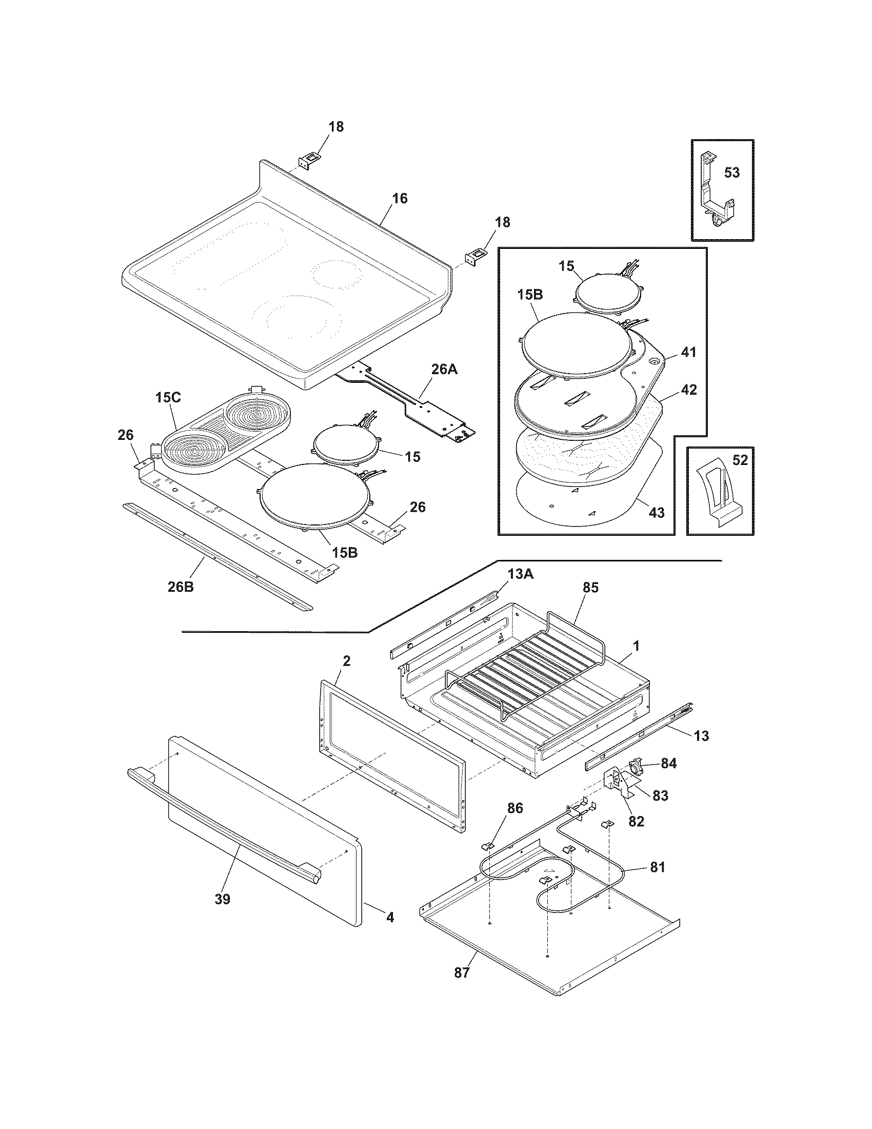 Frigidaire CPCF3091LFD top/drawer diagram