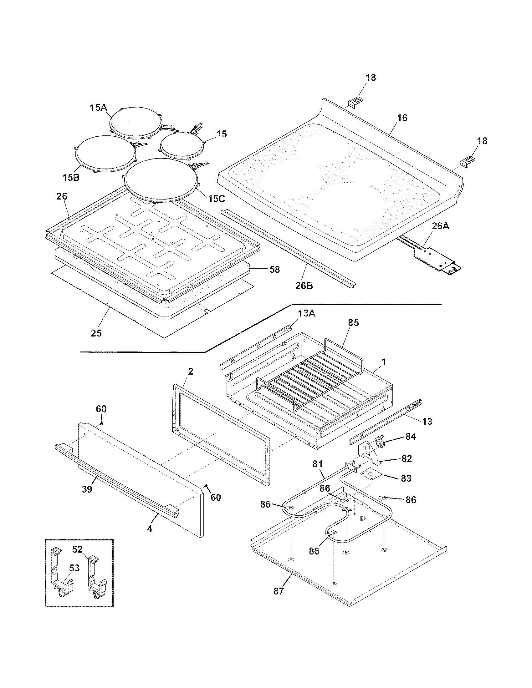 Frigidaire FPIF3093LFD top/drawer diagram