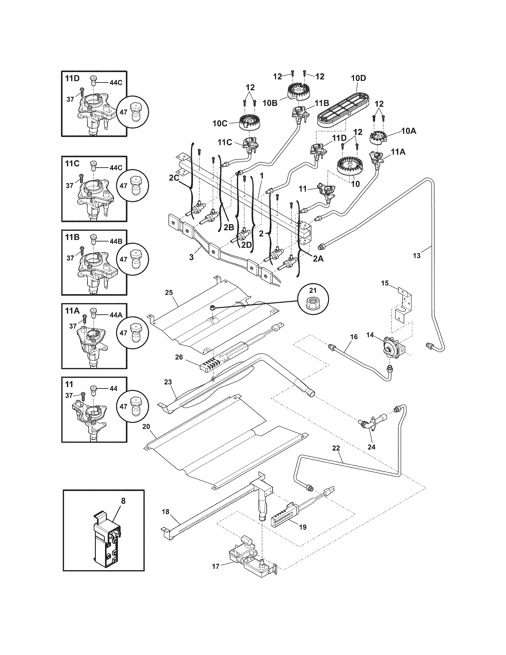 Frigidaire CGGF3054MWA burner diagram