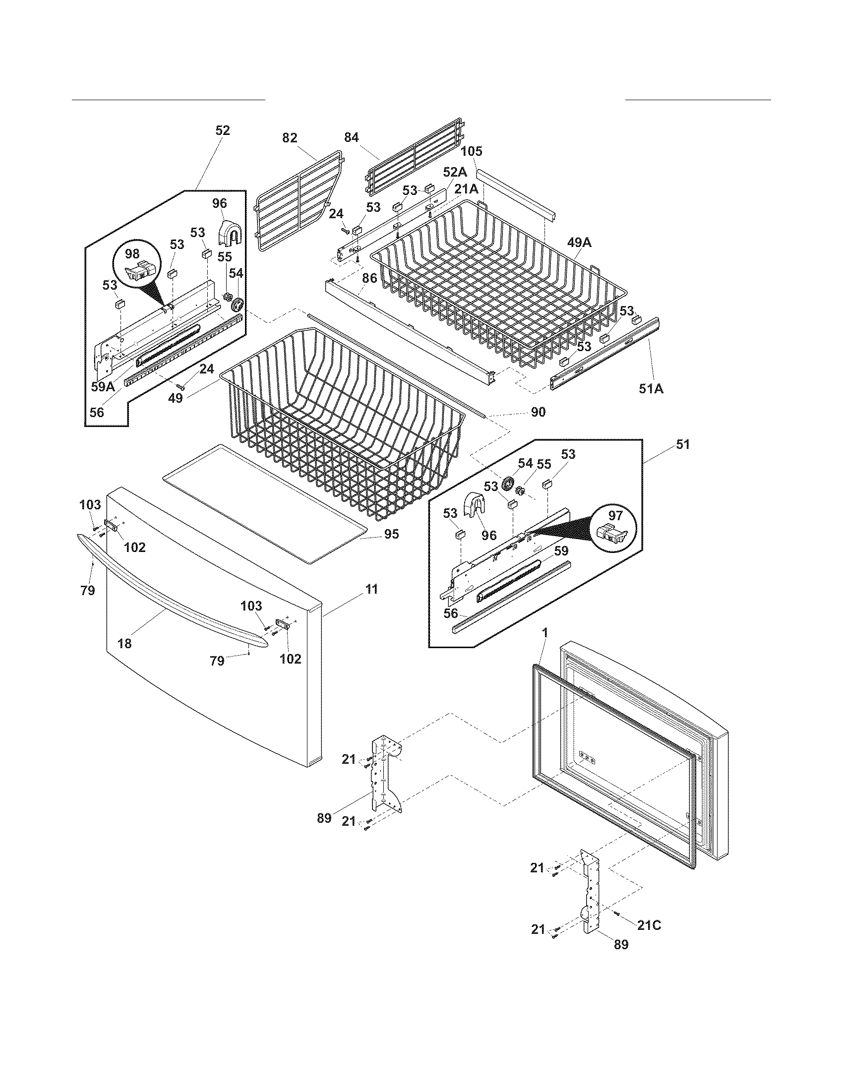 Frigidaire FGHB2844LF6 freezer drawer - basket diagram
