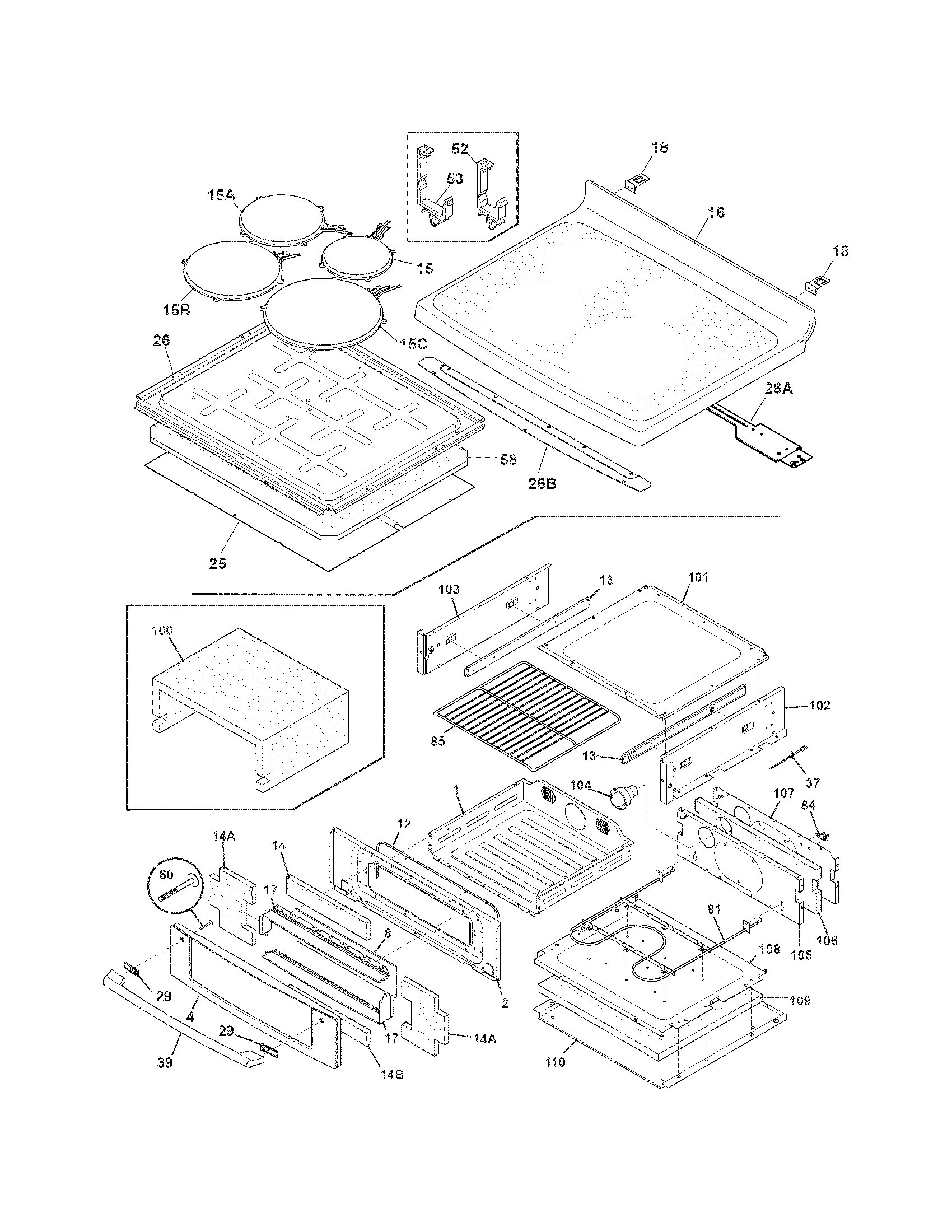 Electrolux CEW30IF6ISA top/drawer diagram