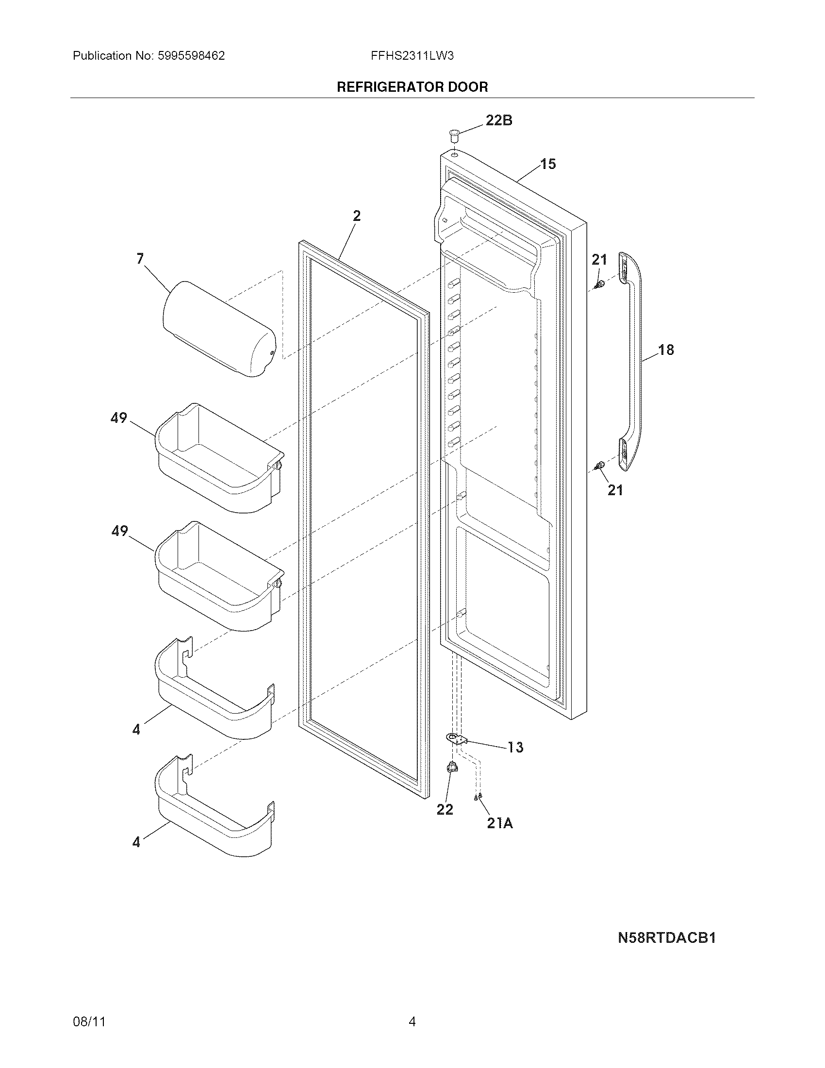 Frigidaire FFHS2311LW3 refrigerator door diagram