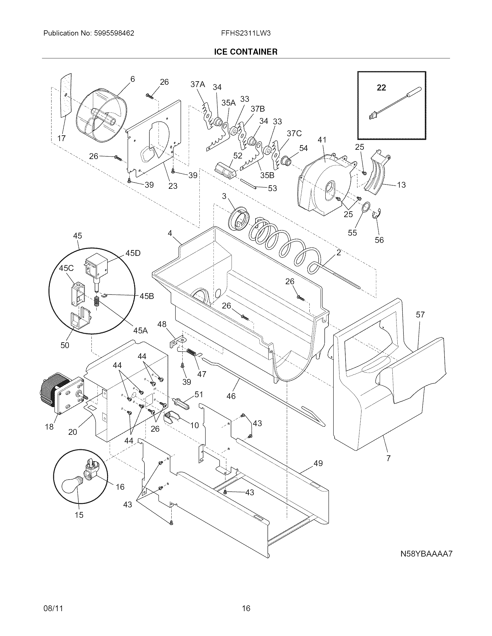 Frigidaire FFHS2311LW3 ice container diagram