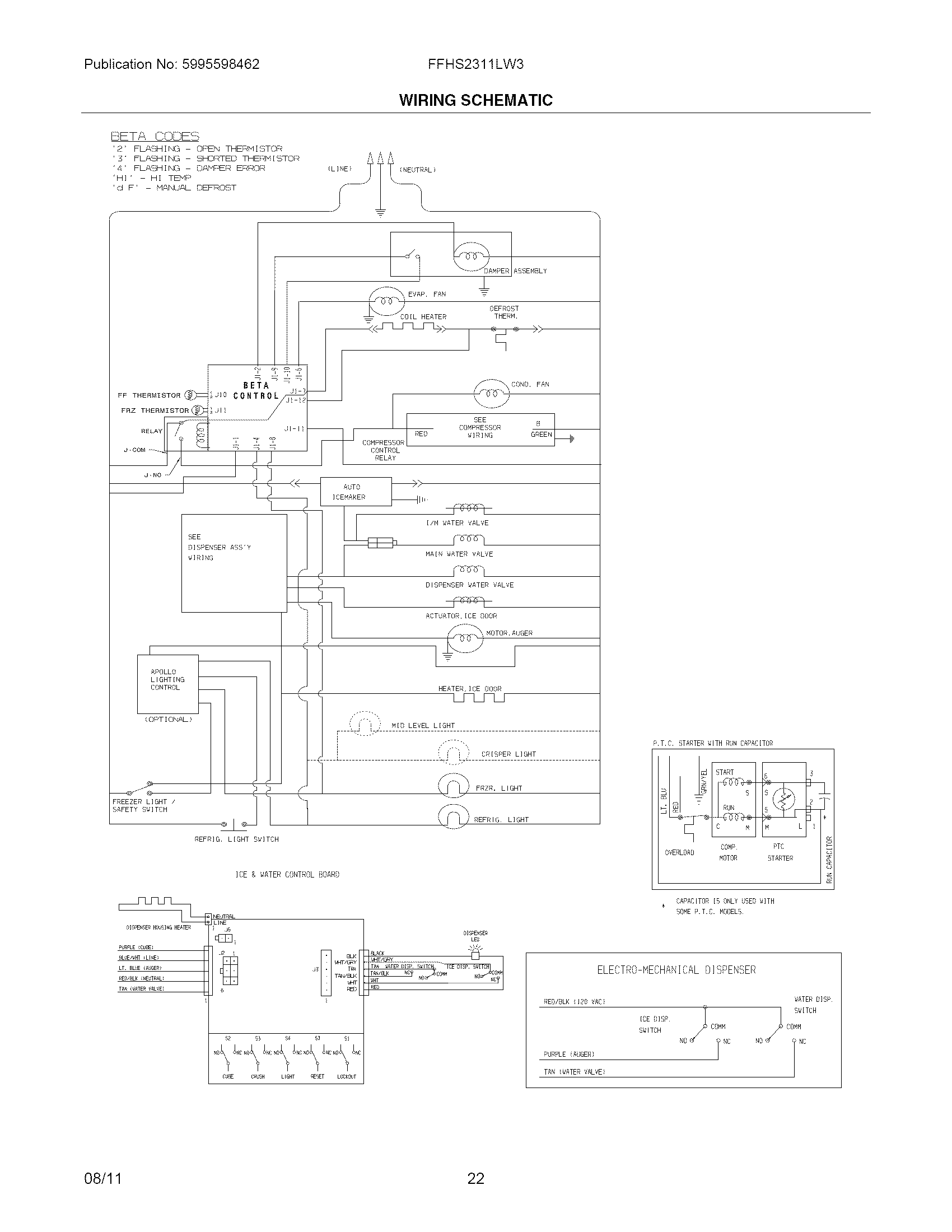 Frigidaire FFHS2311LW3 wiring schematic diagram