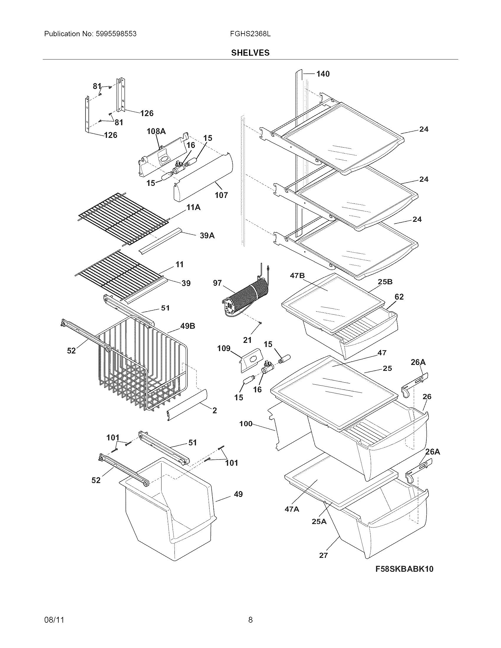 Frigidaire FGHS2368LE3 shelves diagram