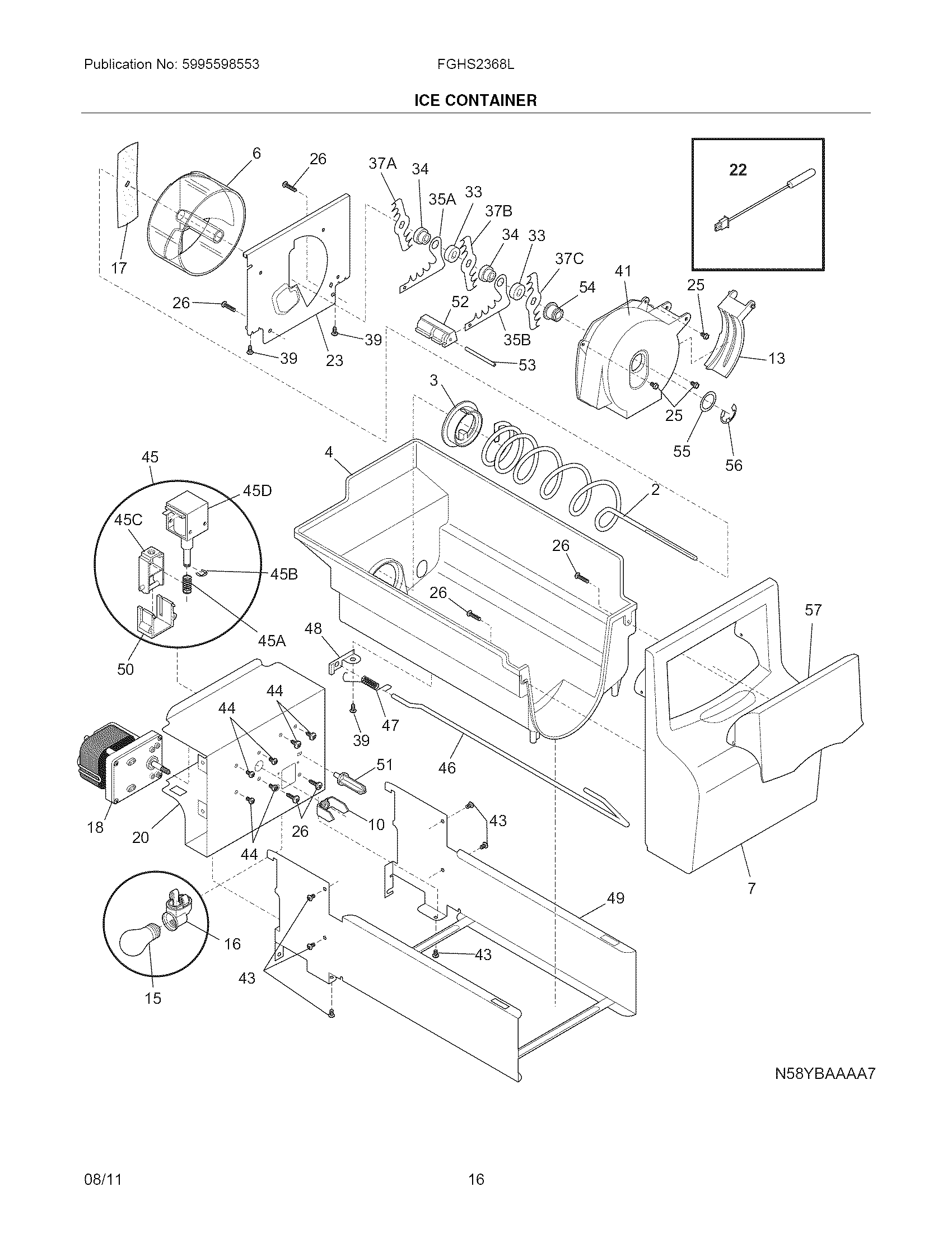 Frigidaire FGHS2368LE3 ice container diagram