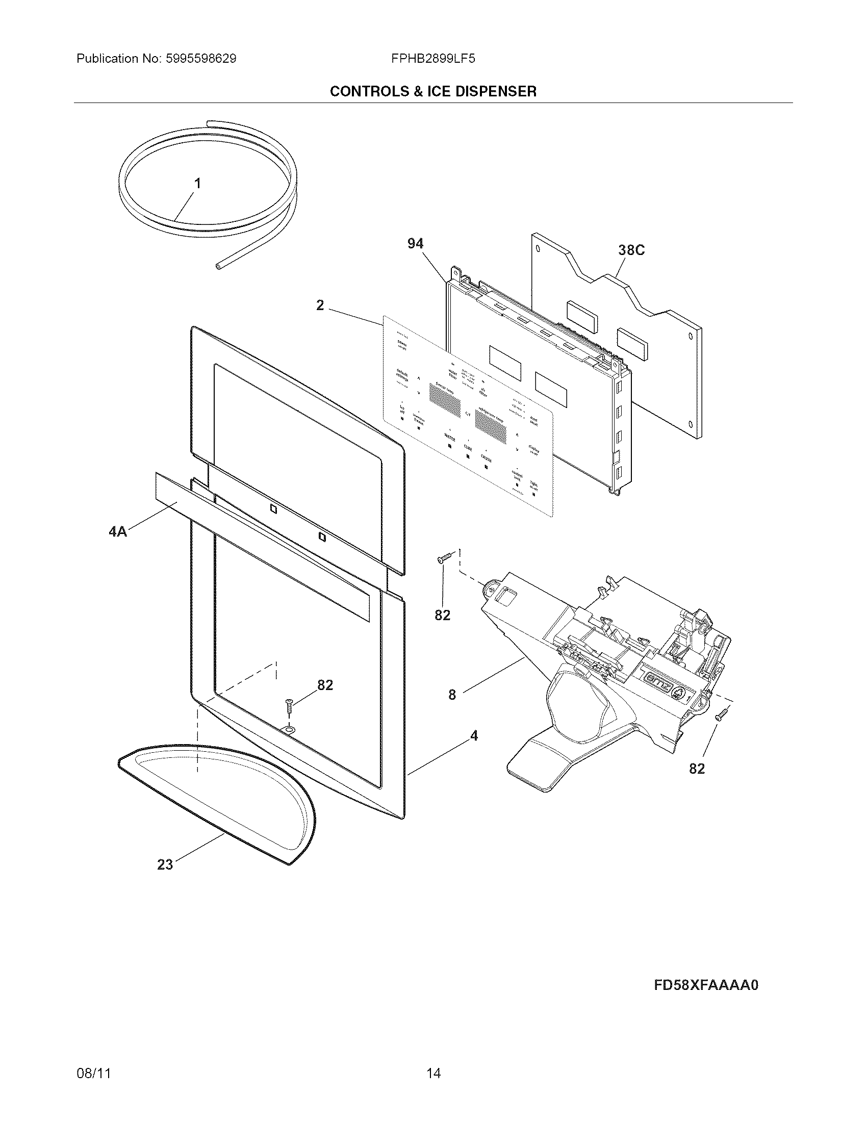 Frigidaire FPHB2899LF5 controls & ice dispenser diagram