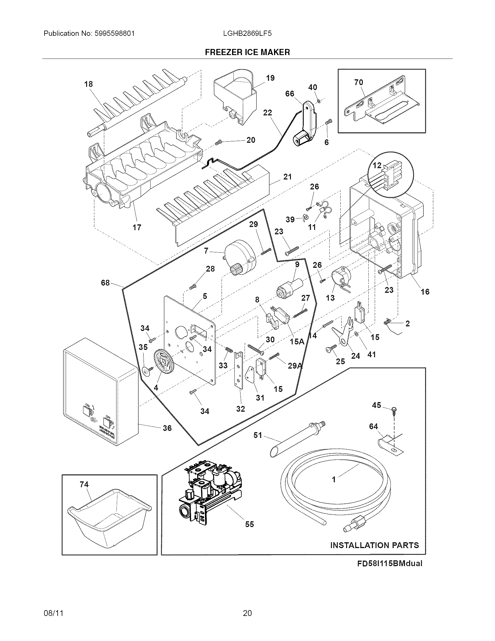 Frigidaire LGHB2869LF5 freezer ice maker diagram