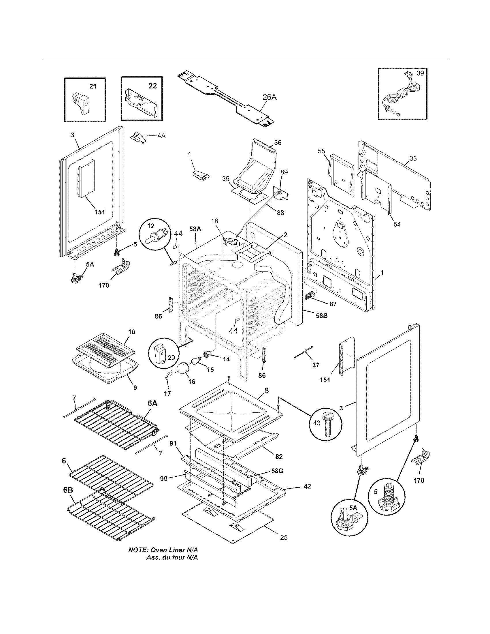 Frigidaire LGGF3042KWA body diagram