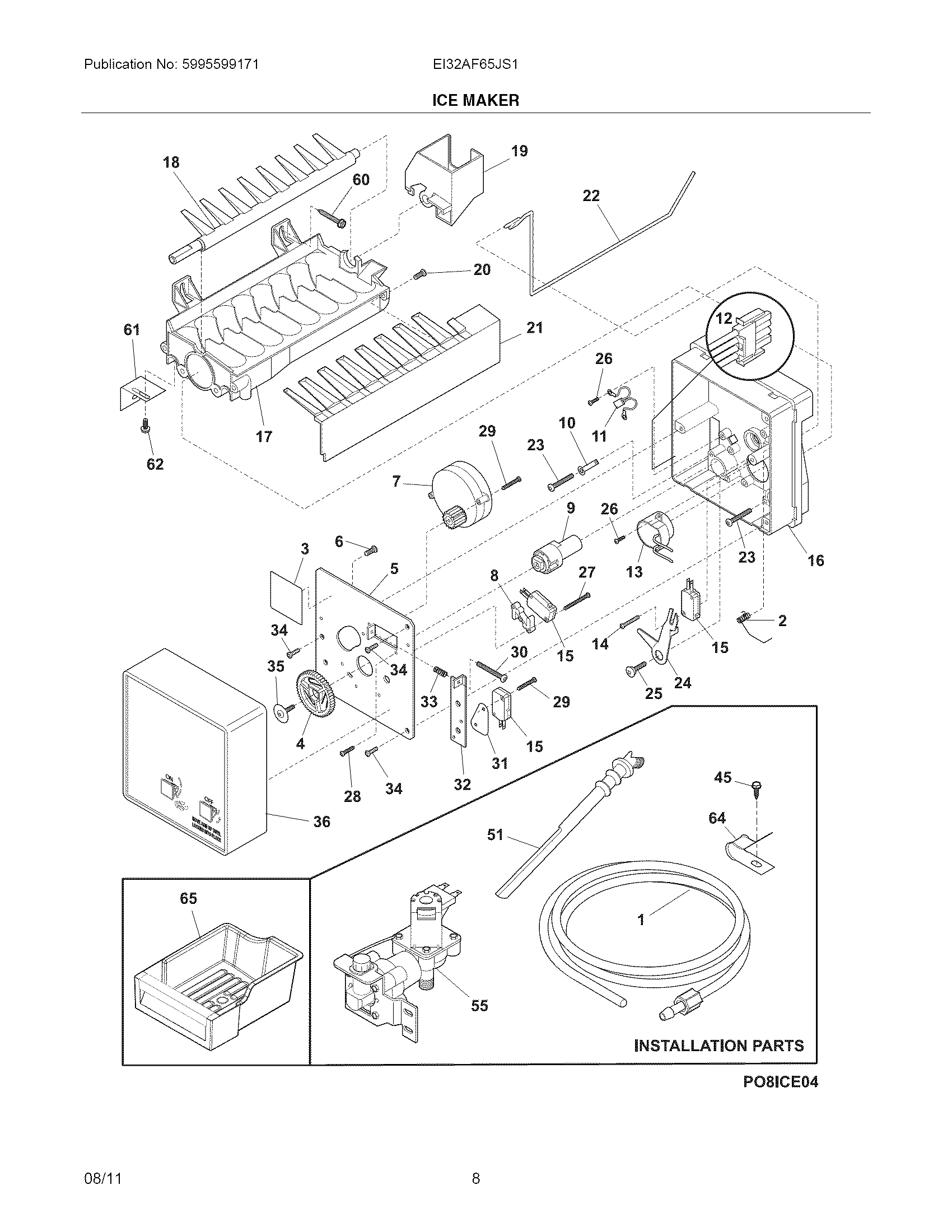 Electrolux EI32AF65JS1 ice maker diagram
