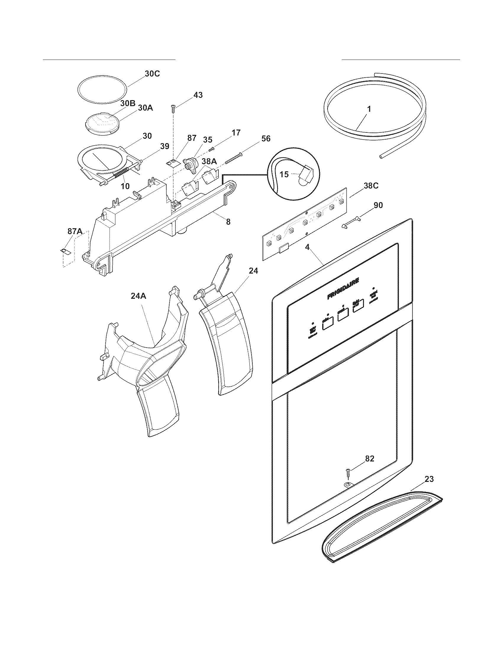 Frigidaire LFUS2613LM3 ice & water dispenser diagram