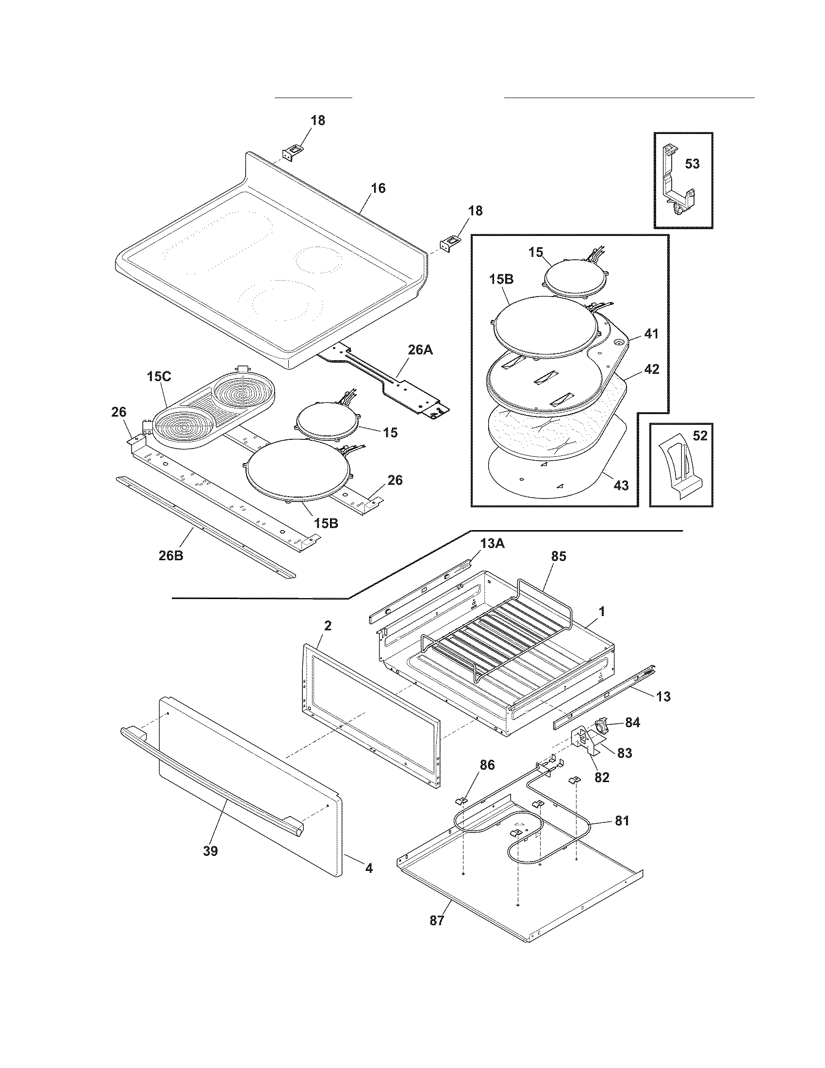 Frigidaire CPCF3091LFC top/drawer diagram