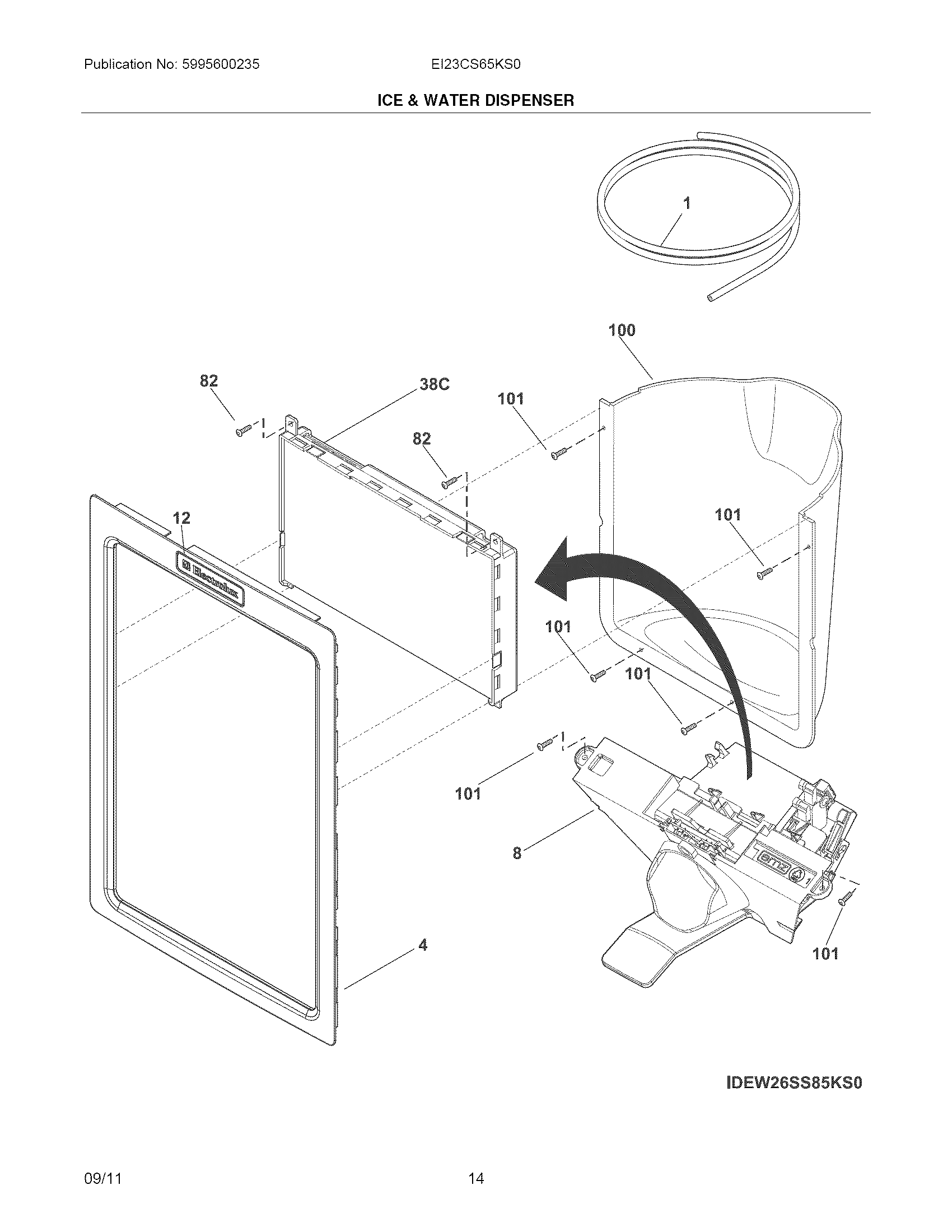 Electrolux EI23CS65KS0 ice & water dispenser diagram