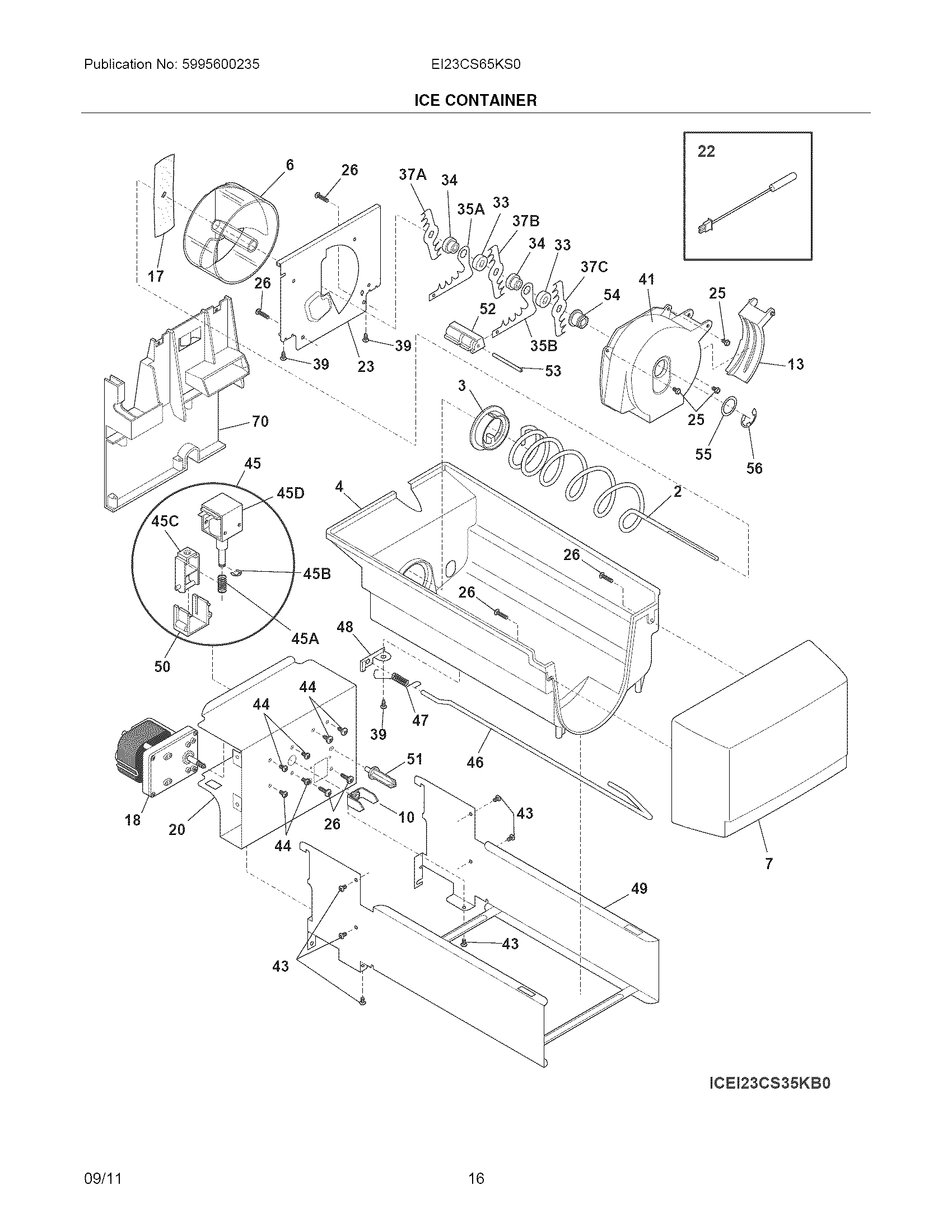 Electrolux EI23CS65KS0 ice container diagram