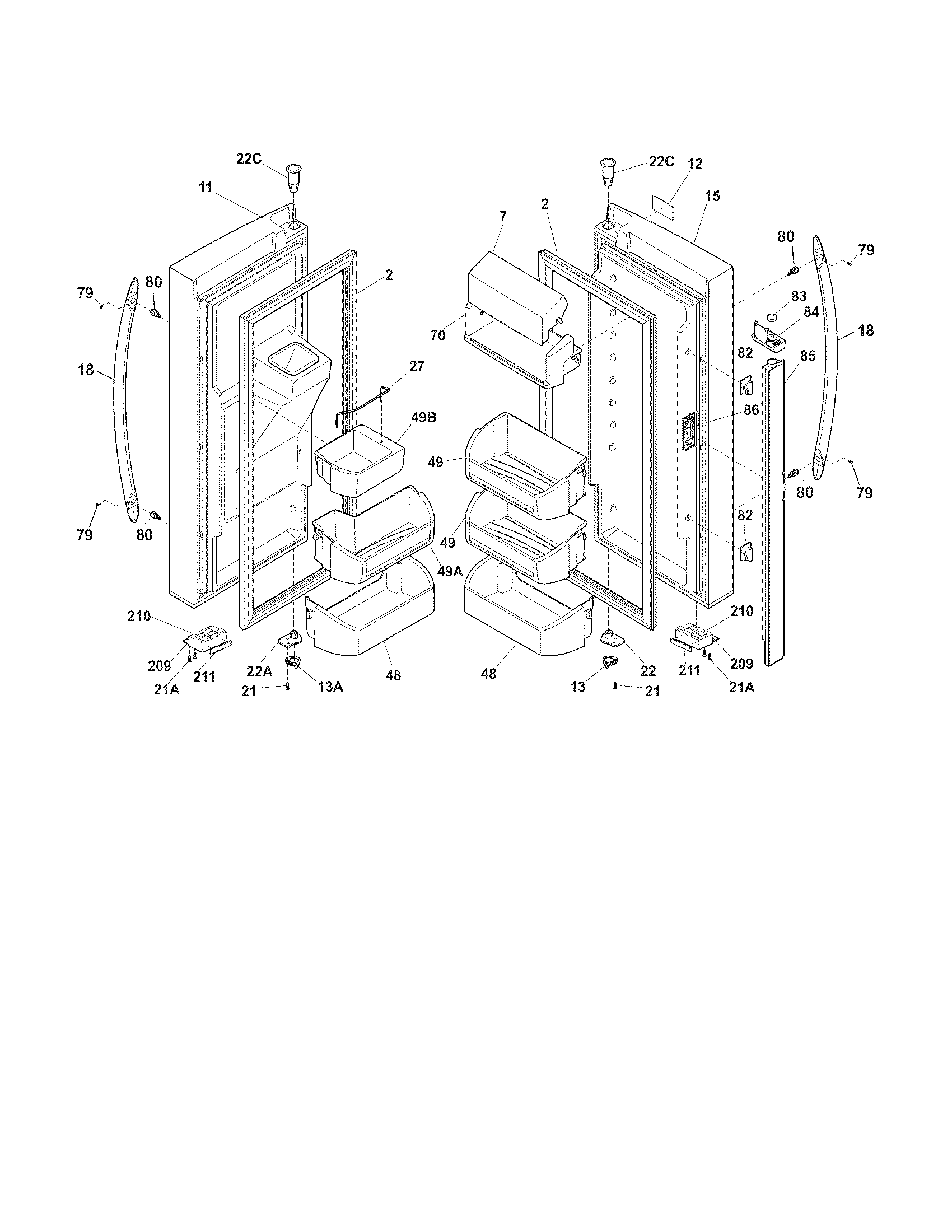 Frigidaire FGHB2844LM7 fresh food doors diagram