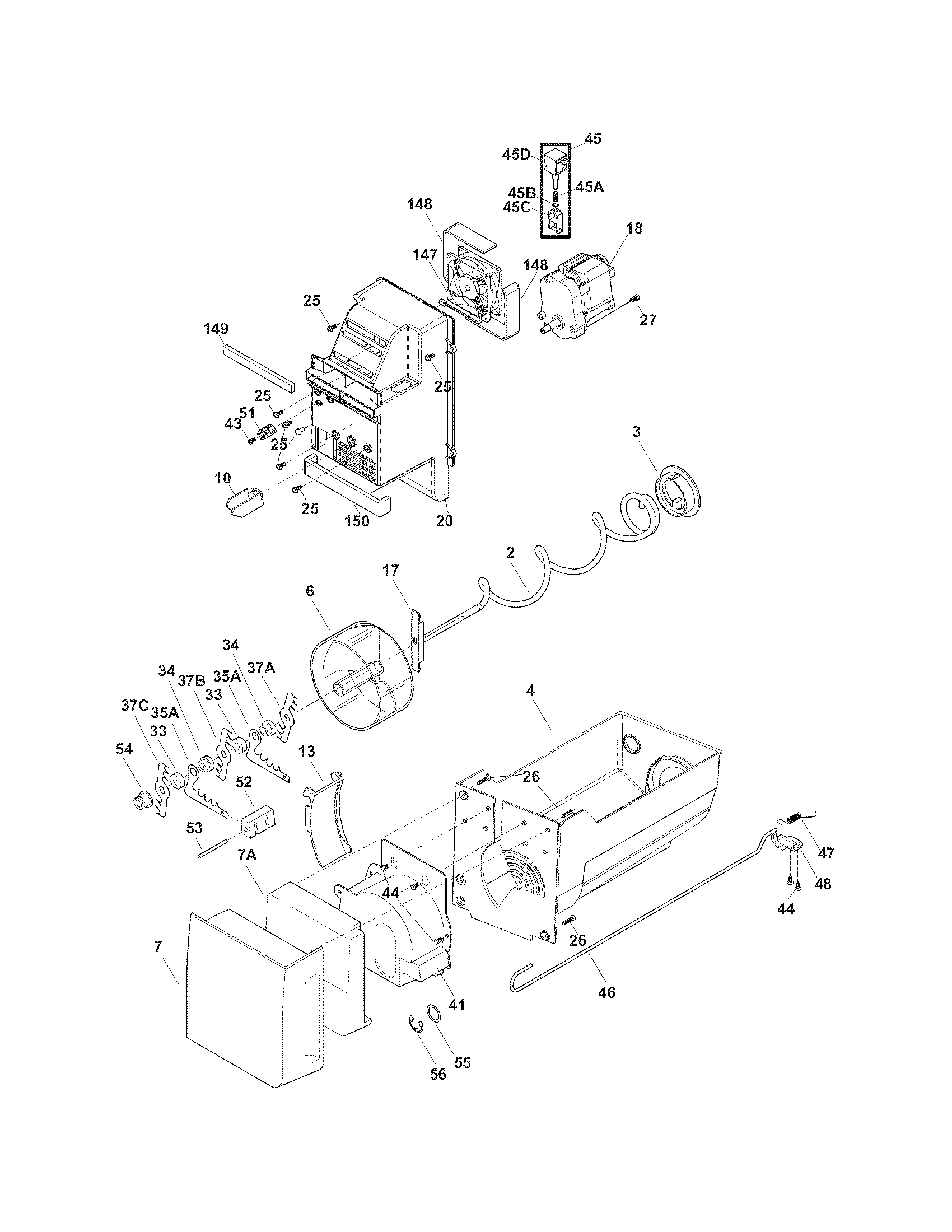 Frigidaire FGHB2844LM7 ice container diagram