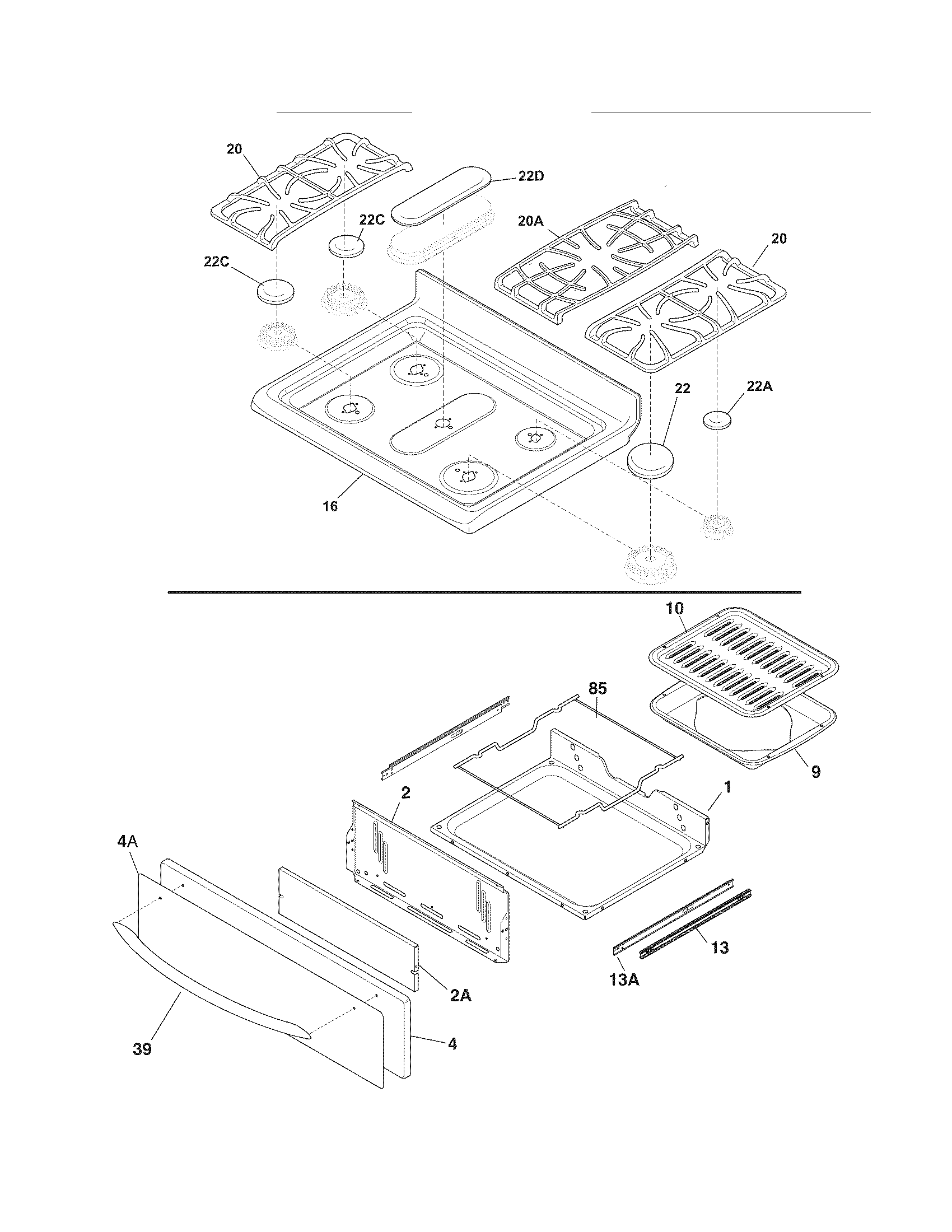 Frigidaire FGF348KCM top/drawer diagram